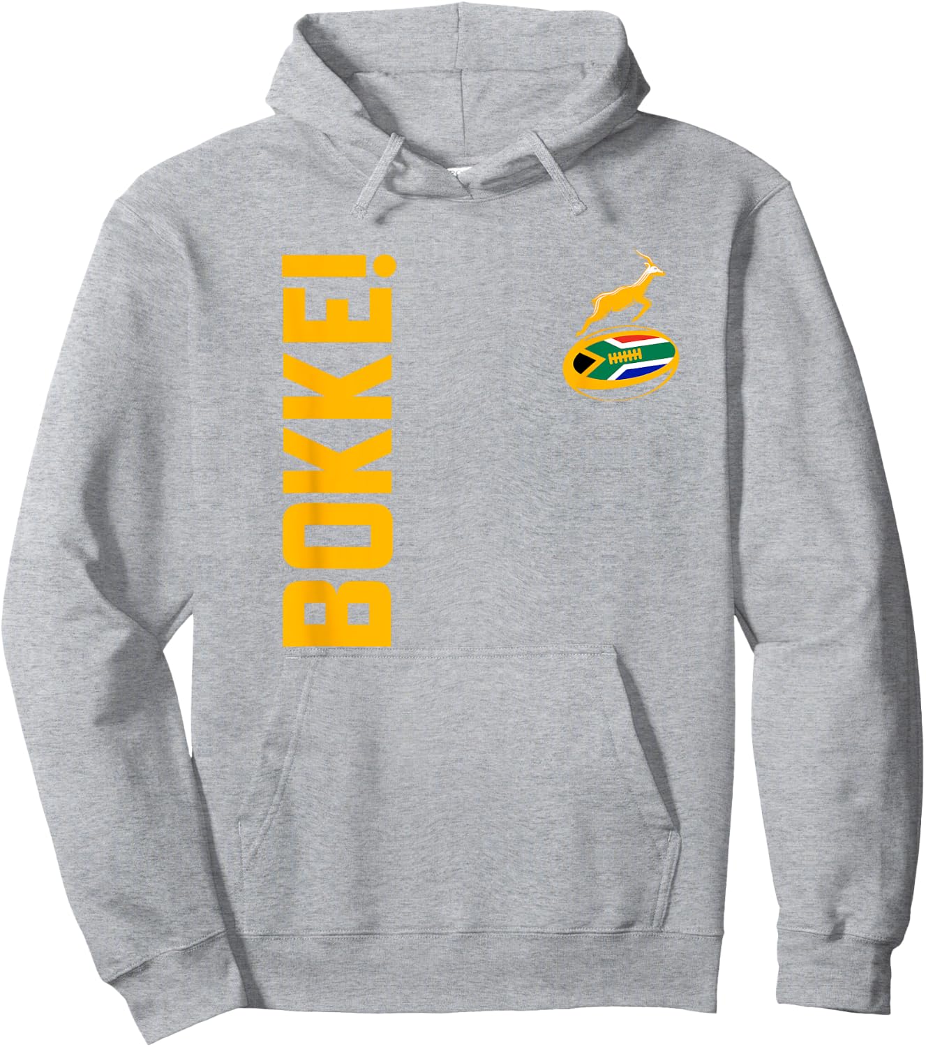 Springbok Rugby. Bokke, South African Flag. With Back Print Hoodie - Hoodie | Ash