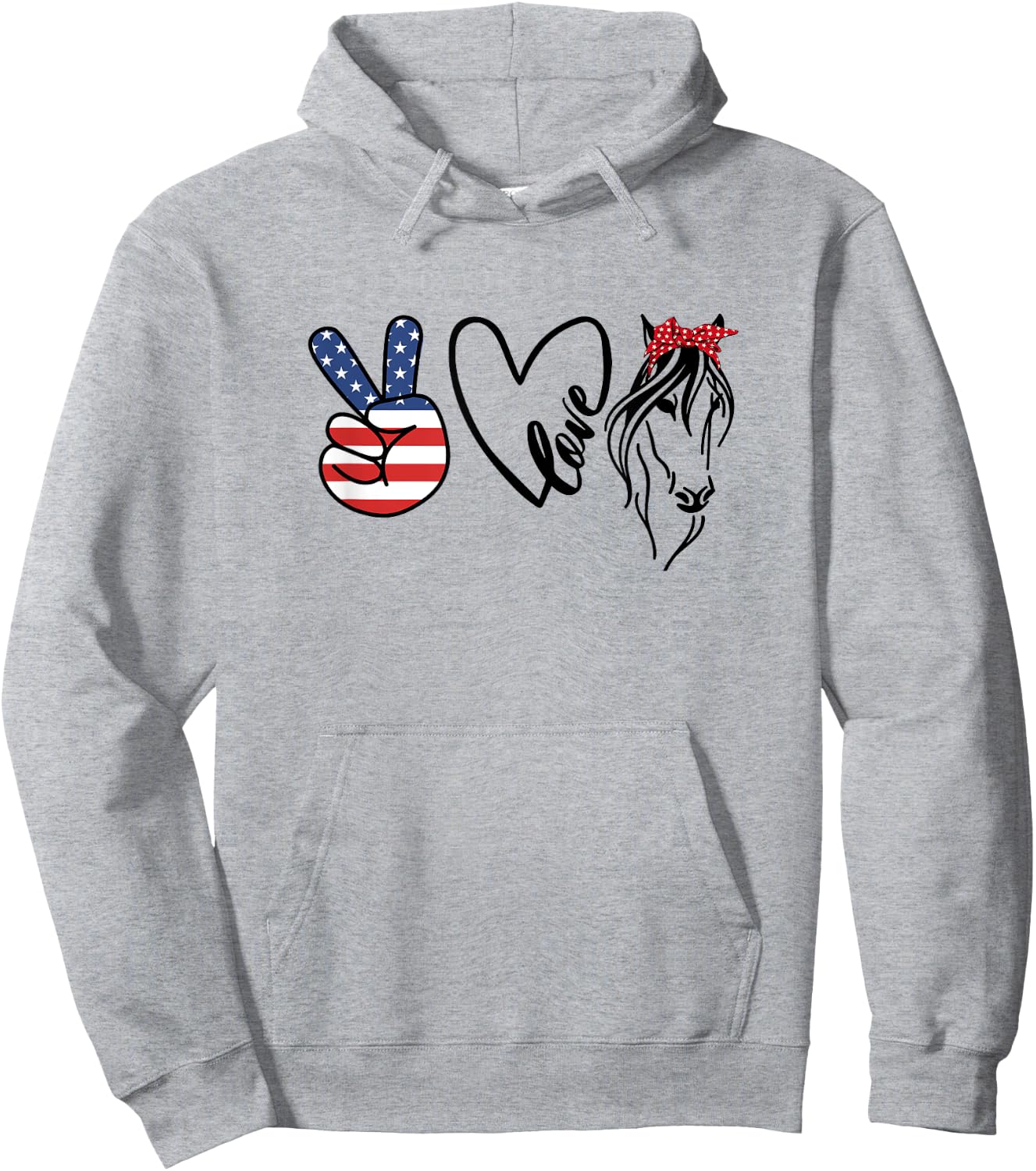 Cowgirls Shirts Americana Peace Love Horses 4th of July Hoodie - Hoodie | Ash