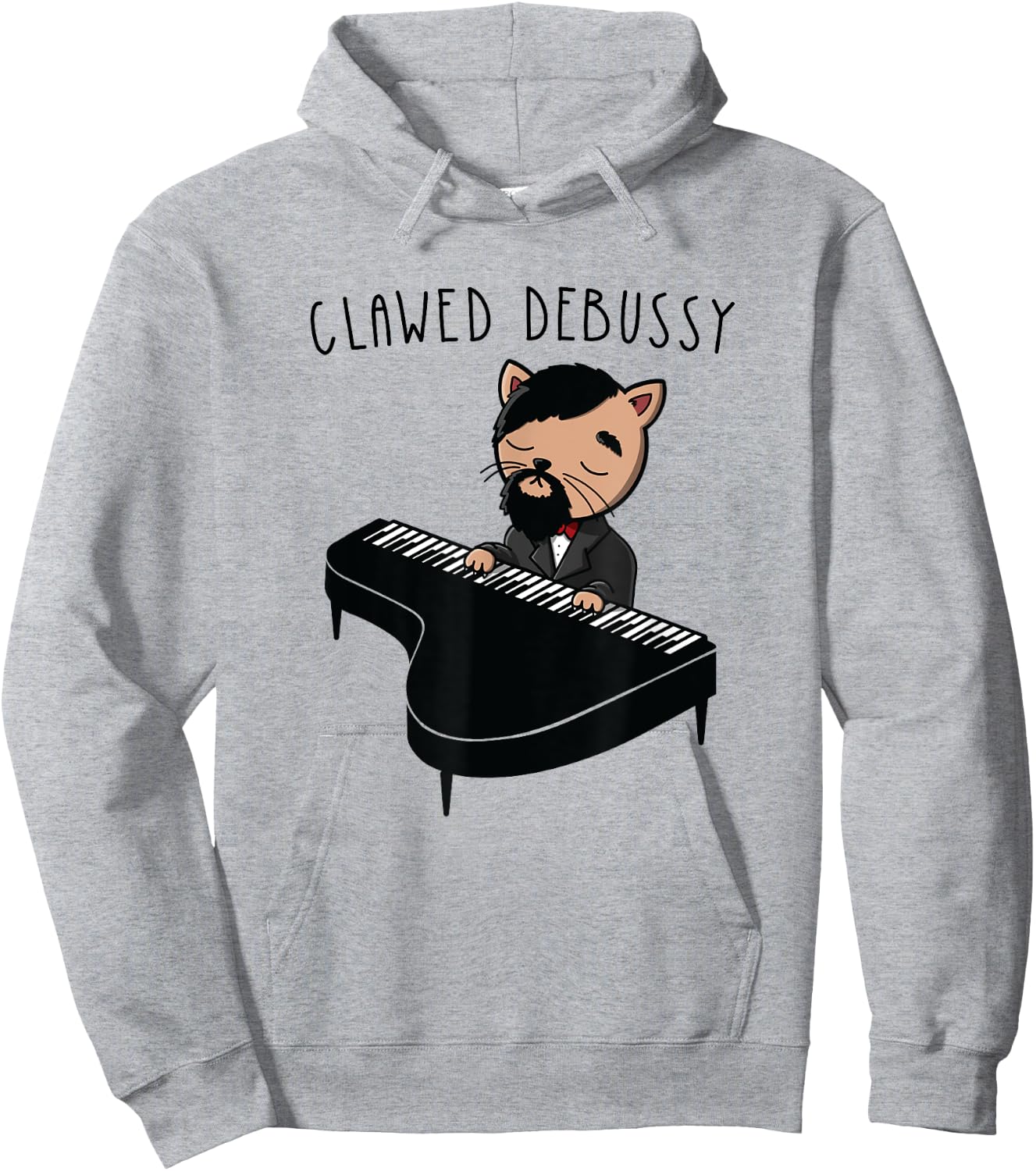 Funny Debussy Gift Cute Cat Playing Piano Classical Music Hoodie - Hoodie | Ash
