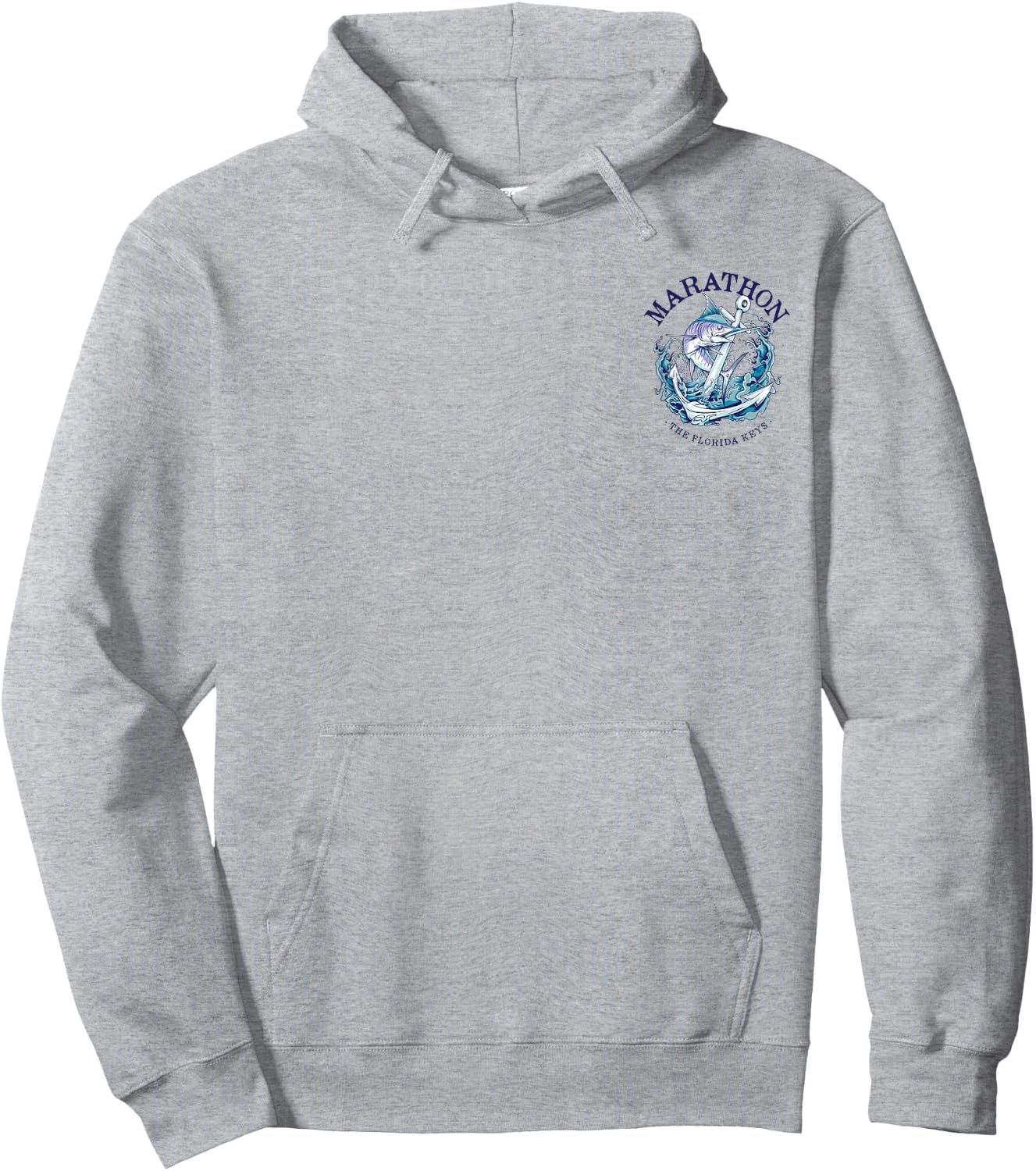 Left Chest and Back Print Marlin Marathon Florida Keys Hoodie - Hoodie | Ash