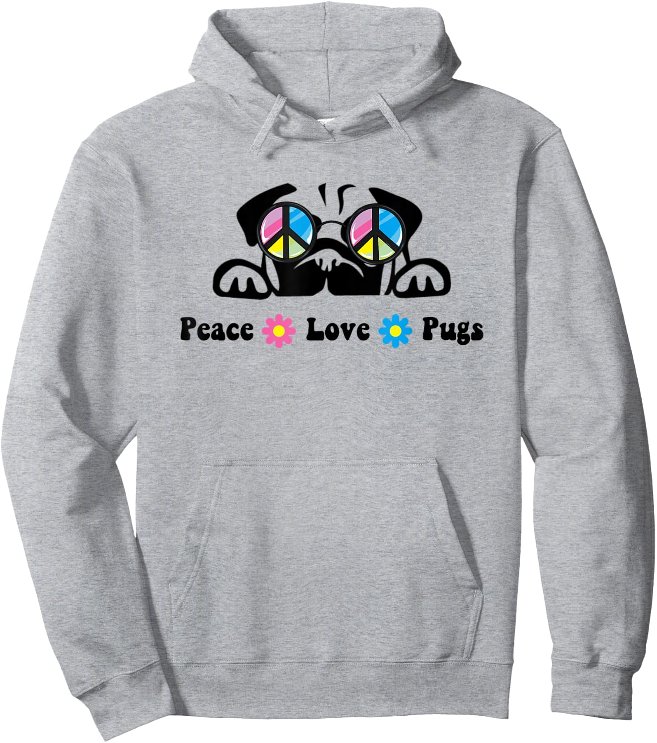 Cute Peace Love Pug Sunglasses Hippie Peace Sign Hoodie - Hoodie | Ash