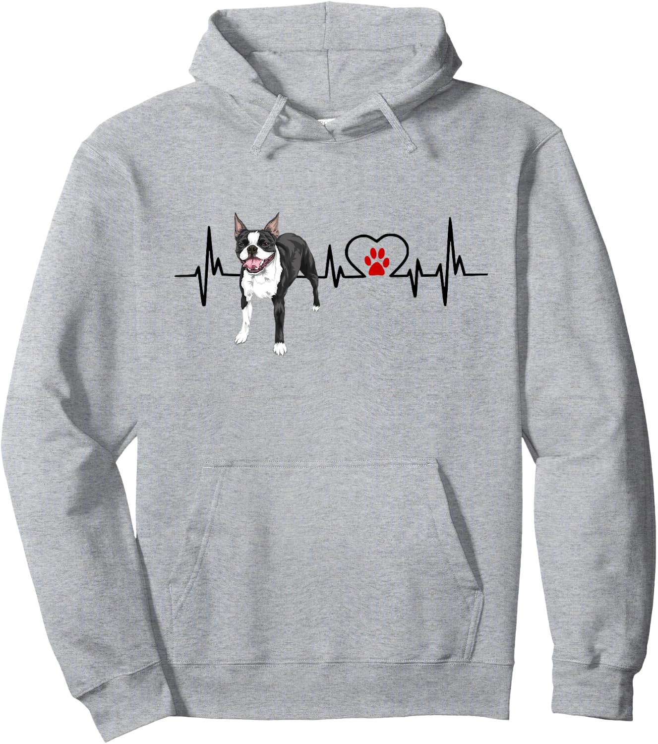 Boston Terrier EKG Heartbeat Heart Line Dog Lovers Hoodie - Hoodie | Ash