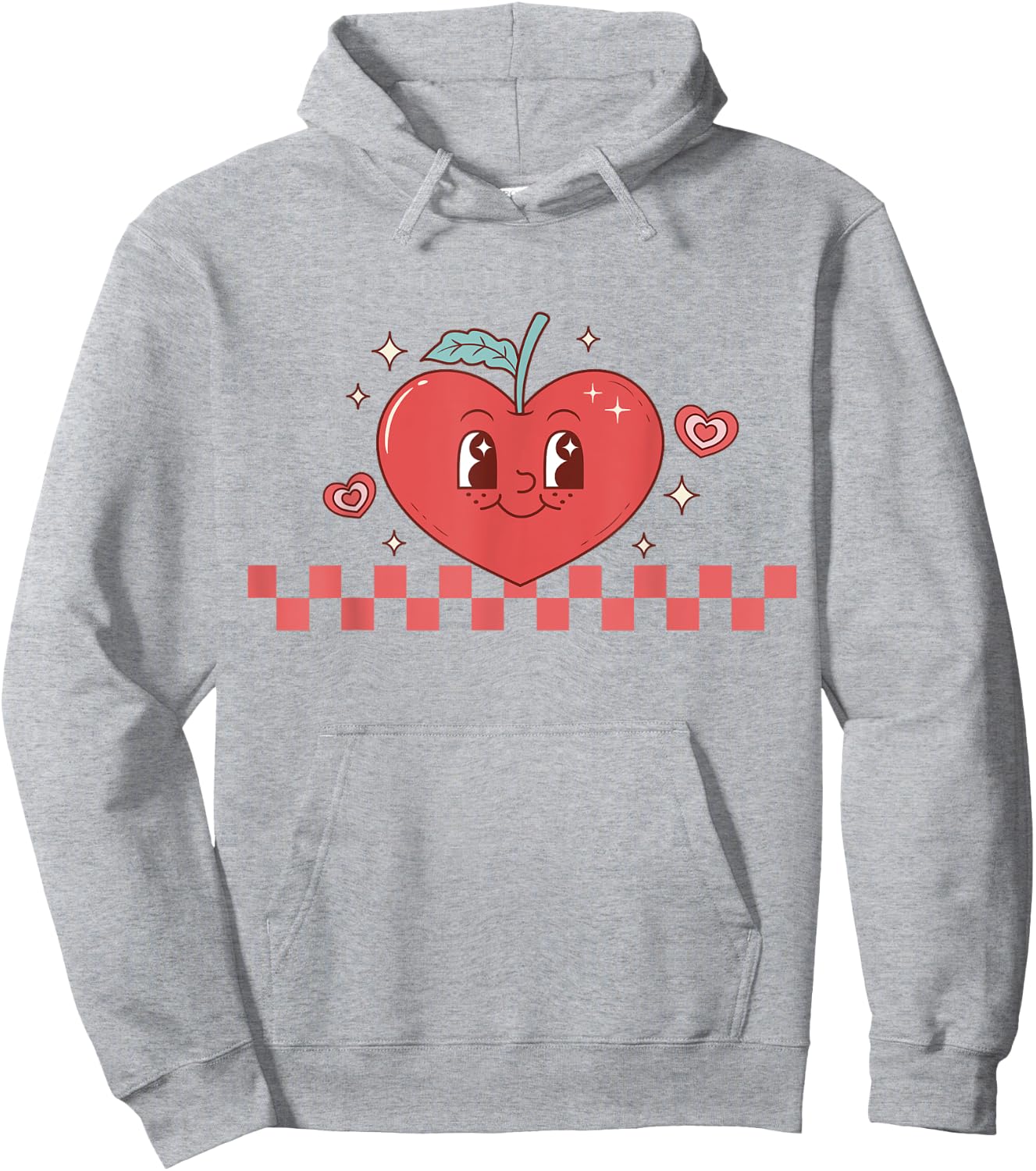 Cute Retro Checkered Apple with Face Teacher Heart Trendy Women Kids Hoodie - Hoodie | Ash