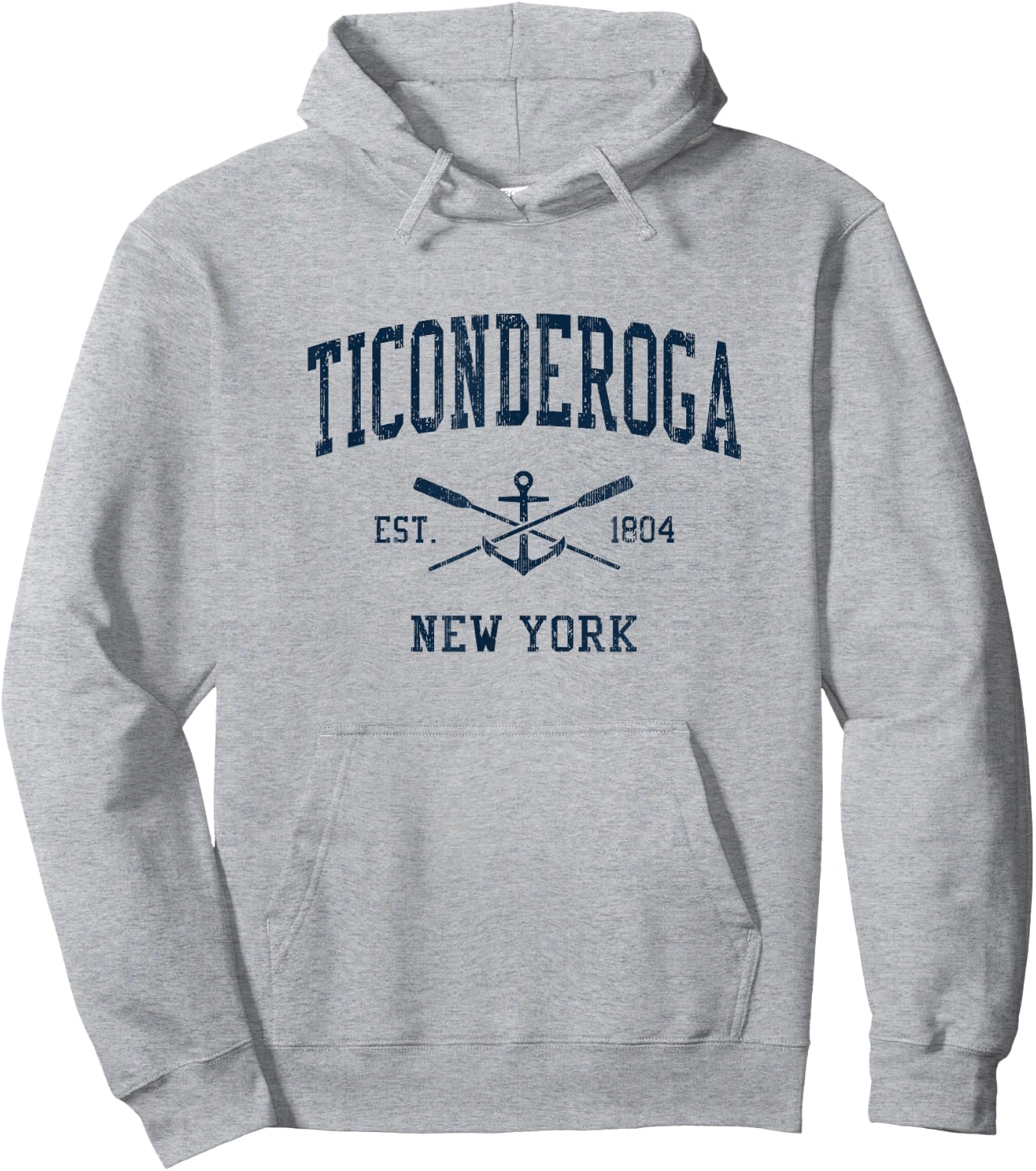 Ticonderoga NY Vintage Navy Crossed Oars & Boat Anchor Hoodie - Hoodie | Ash