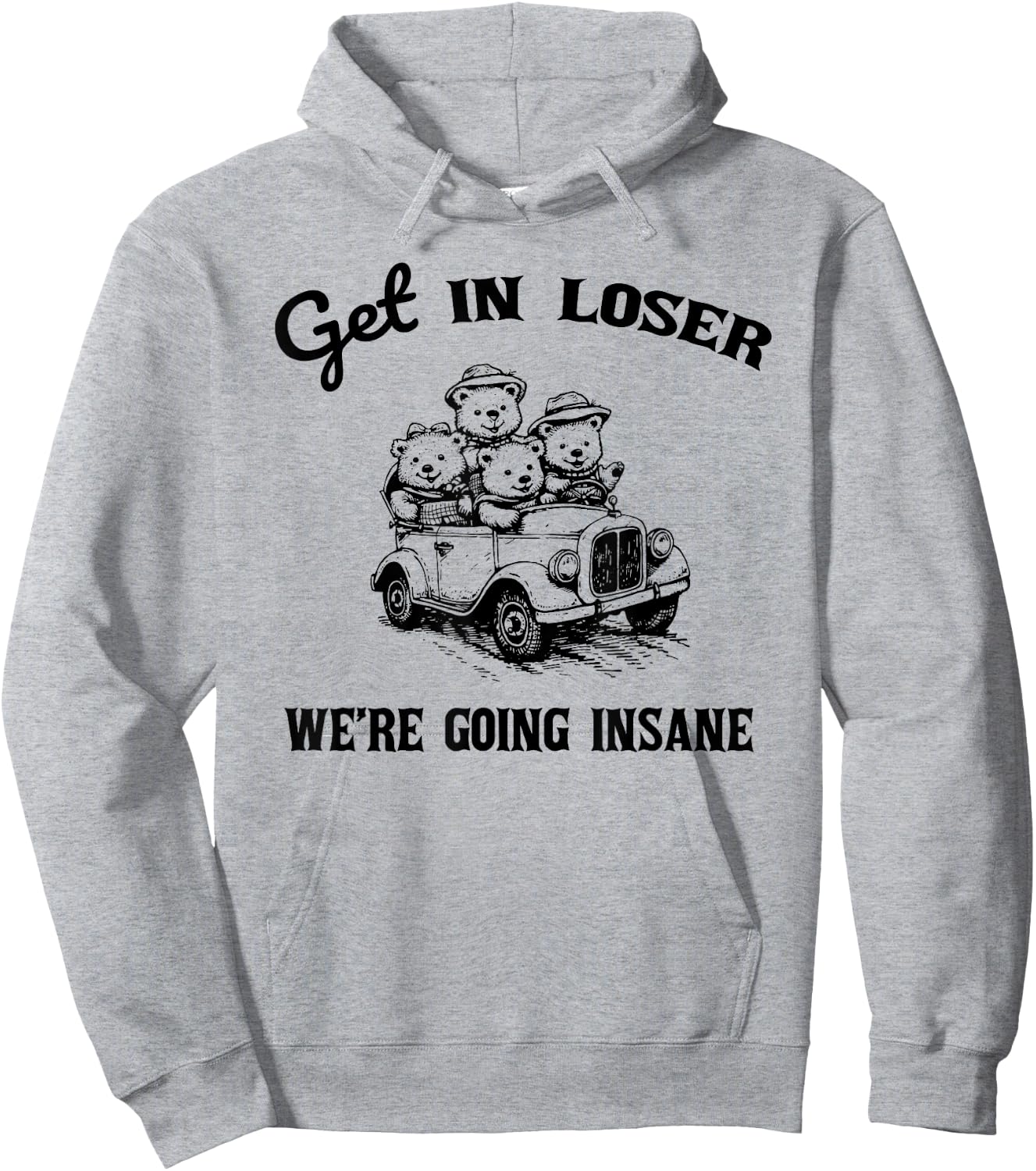 Get in Loser Were Going Insane Funny Teddy Bear Graphic Hoodie - Hoodie | Ash
