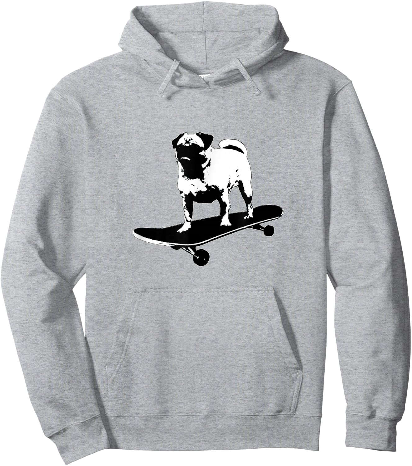 Pug on a Skateboard Black & White Lithograph Style Funny Dog Men Women Girls Kids Hoodie - Hoodie | Ash