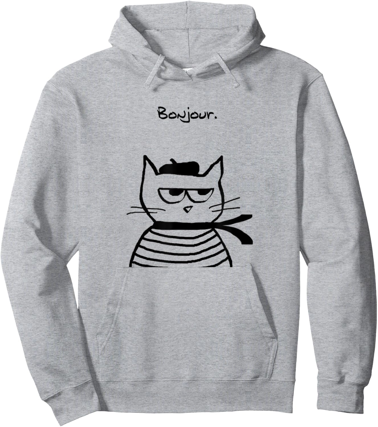 Bonjour French Cat Funny Hoodie - Hoodie | Ash