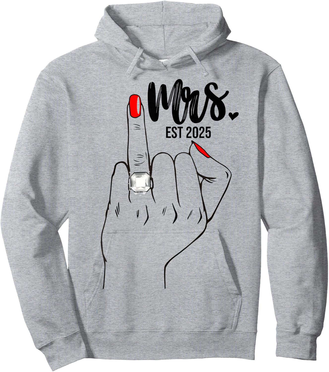 Mrs. Est. 2025 Just Married Wife Wedding Finger Ring Bride Hoodie - Hoodie | Ash