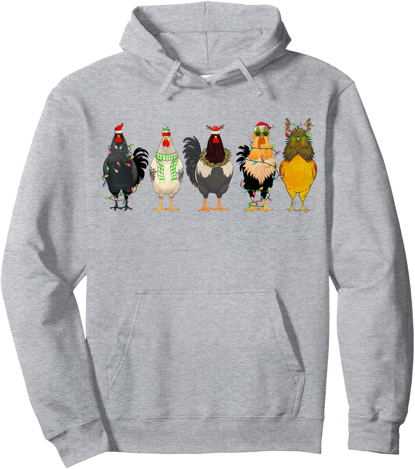 Christmas Chickens Funny Chicks XMAS Lights Cat Santa Hat Hoodie - Hoodie | Ash