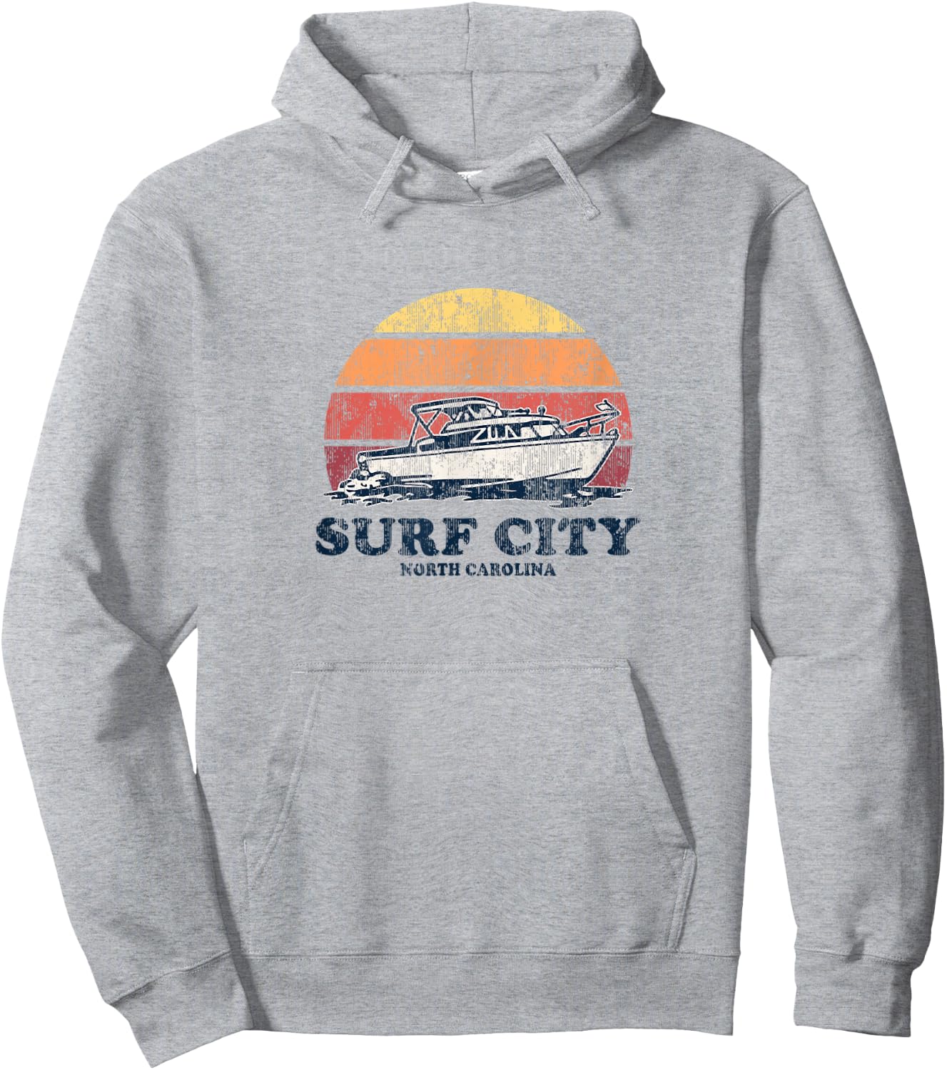 Surf City NC Vintage Boating 70s Retro Boat Design Hoodie - Hoodie | Ash