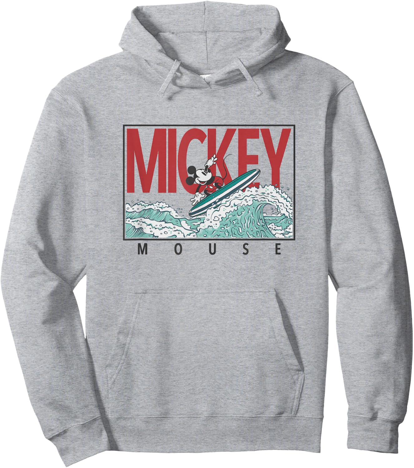 Disney Mickey And Friends Mickey Surfing Retro Chest Poster Hoodie - Hoodie | Ash