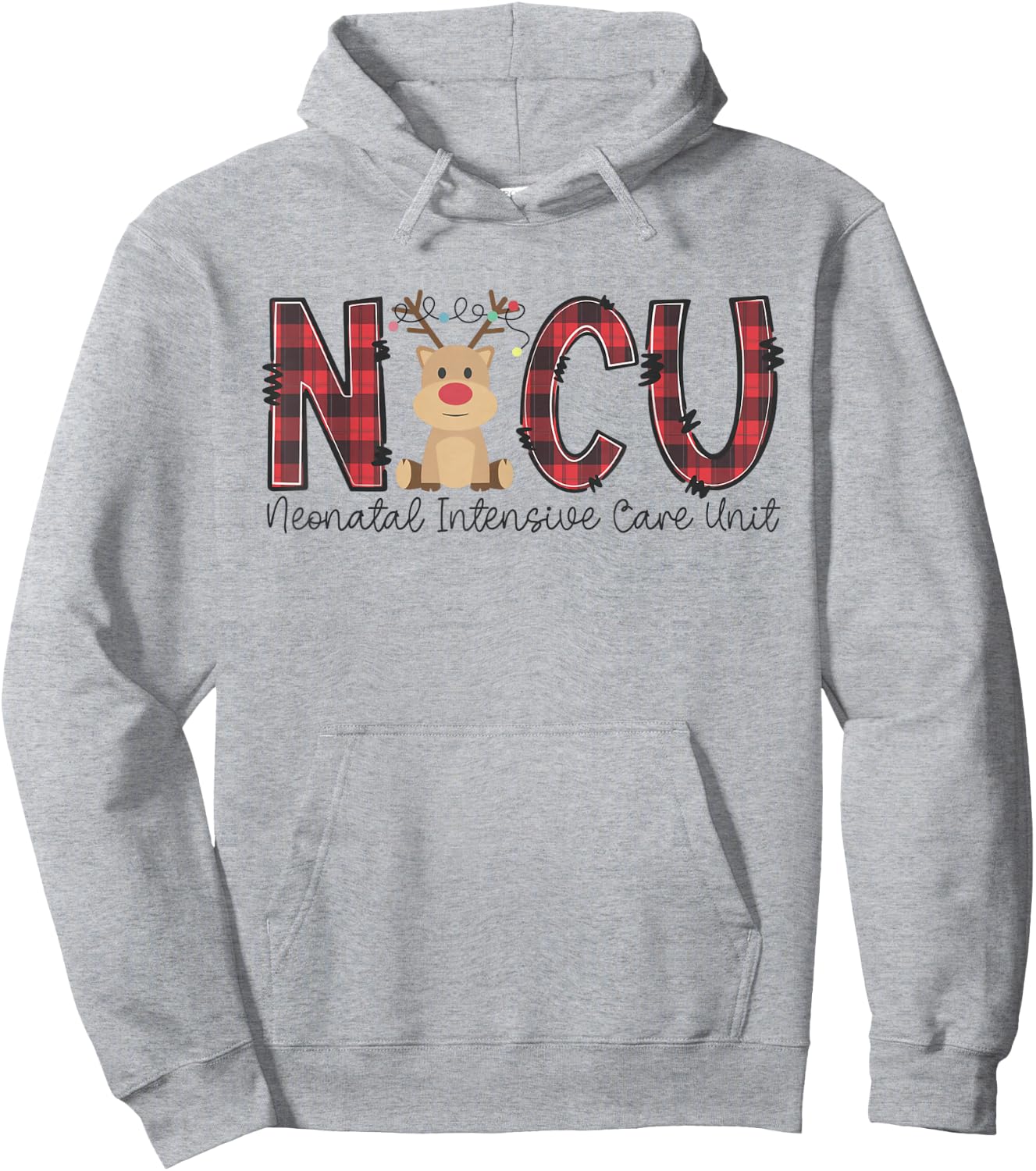 NICU Nurse Christmas Reindeer Neonatal Intensive Care Unit Hoodie - Hoodie | Ash
