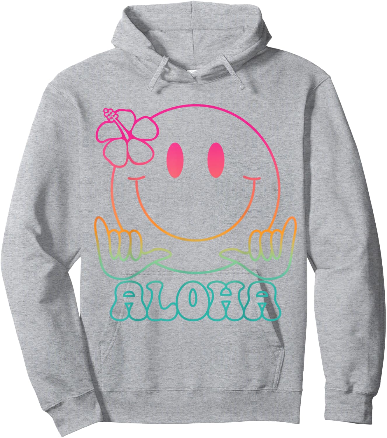 Aloha Hawaiian Cute Smile Face Shaka Hibiscus Kids Girls Hoodie - Hoodie | Ash