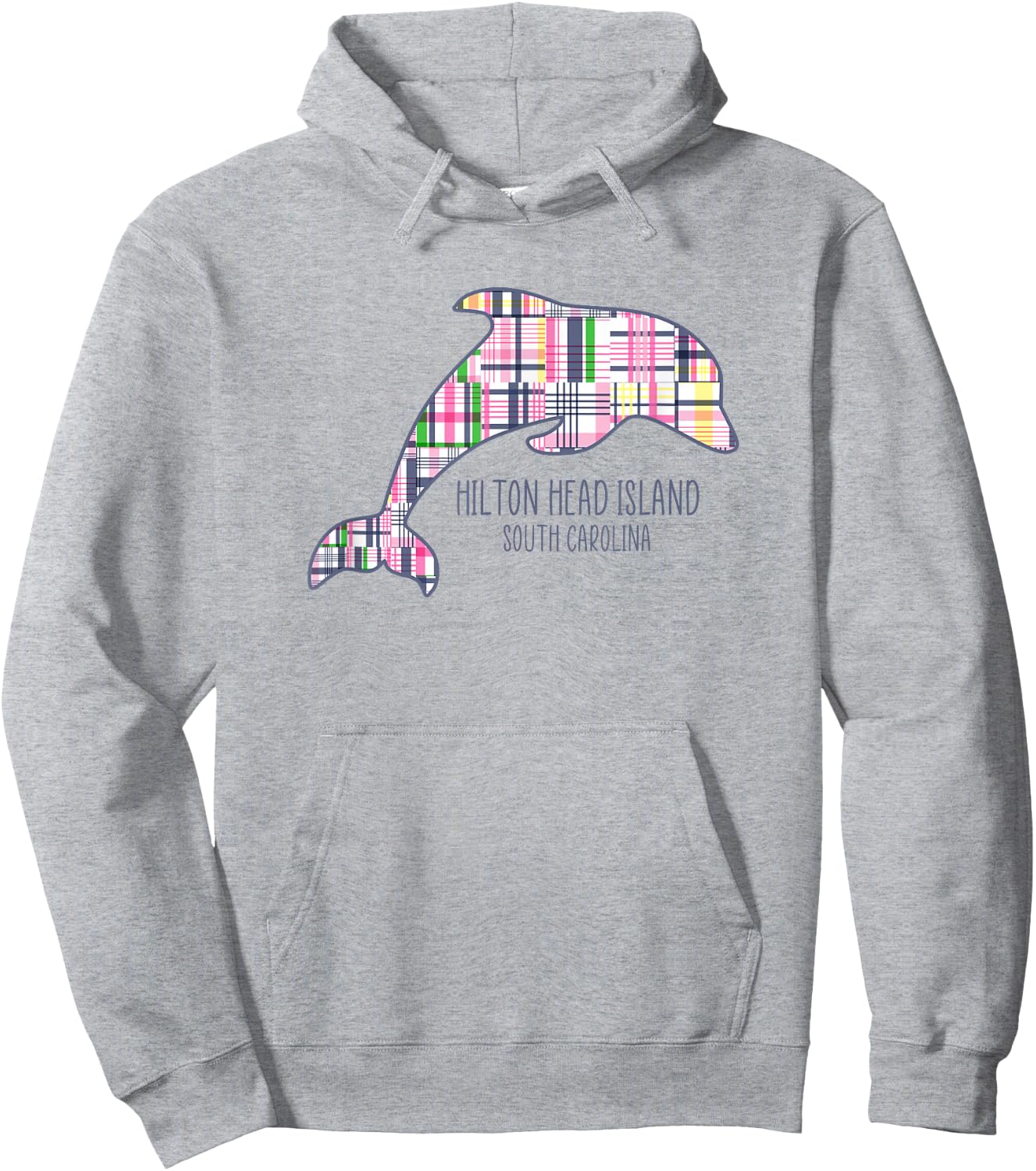 Kids Hilton Head Island South Carolina Preppy Plaid Dolphin Hoodie - Hoodie | Ash