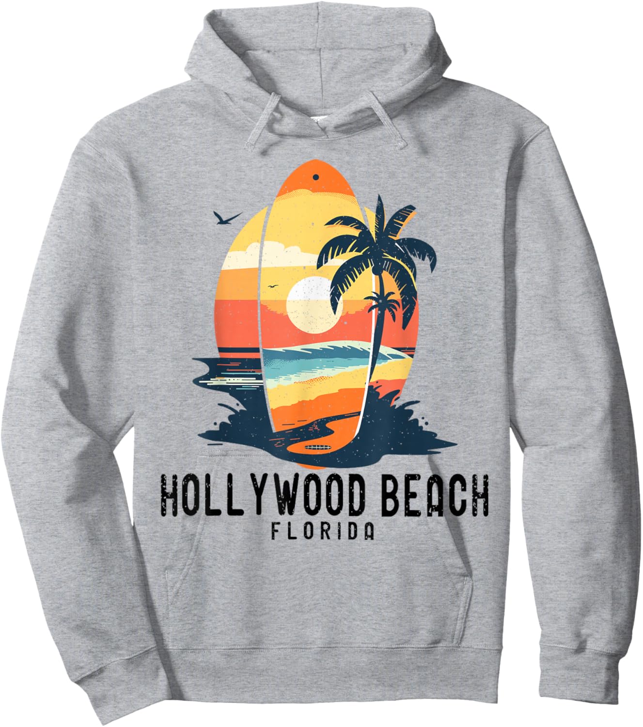 Retro Hollywood Beach Florida Surfboard Waves Beach Hoodie - Hoodie | Ash