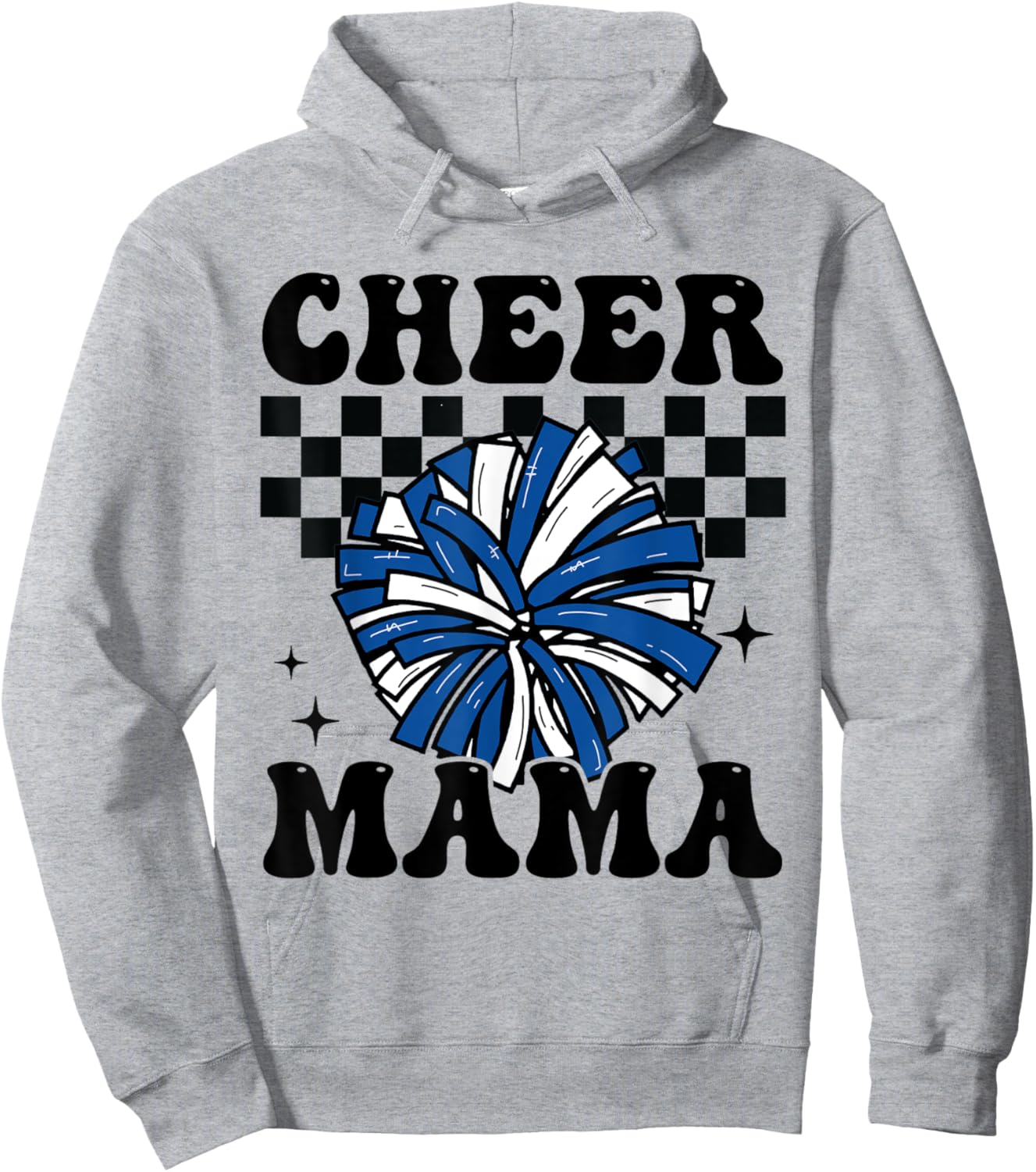 Cheer Mama Checkered Retro Cheerleader Cheerleading Mom Blue Hoodie - Hoodie | Ash