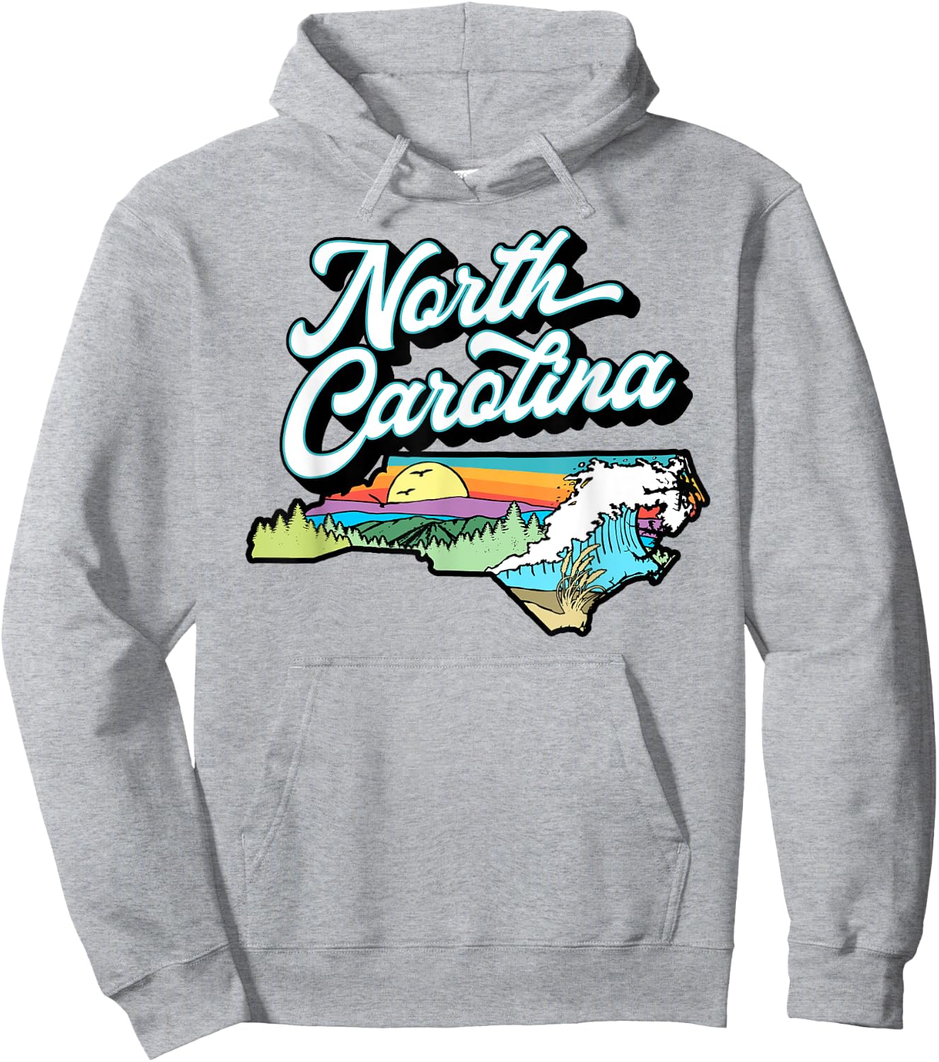North Carolina Vintage Nature Lover Mountains & Beach Retro Women Kids Hoodie - Hoodie | Ash