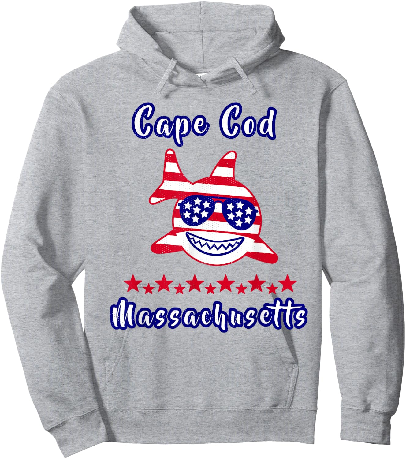 Cape Cod Massachusetts Patriotic Shark American Flag Hoodie - Hoodie | Ash