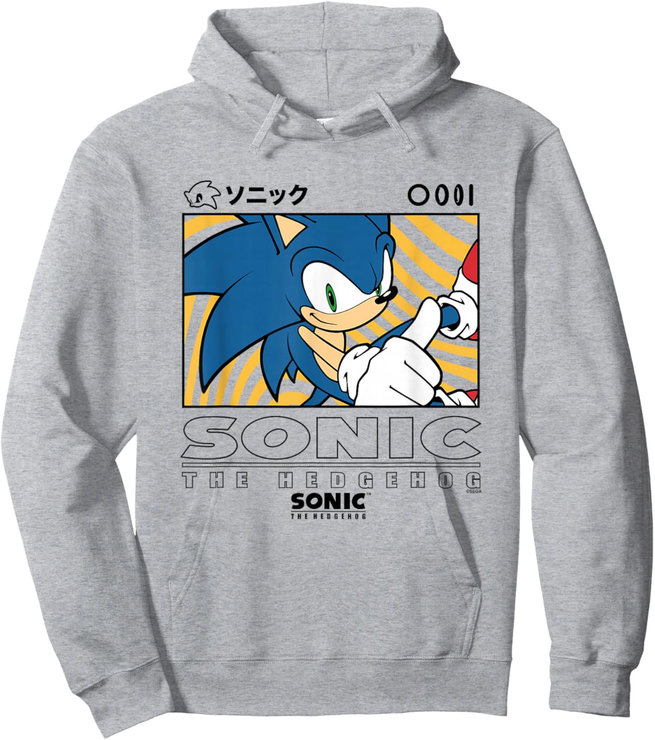 Sonic The Hedgehog Wavy Background Kanji Portrait Hoodie - Hoodie | Ash