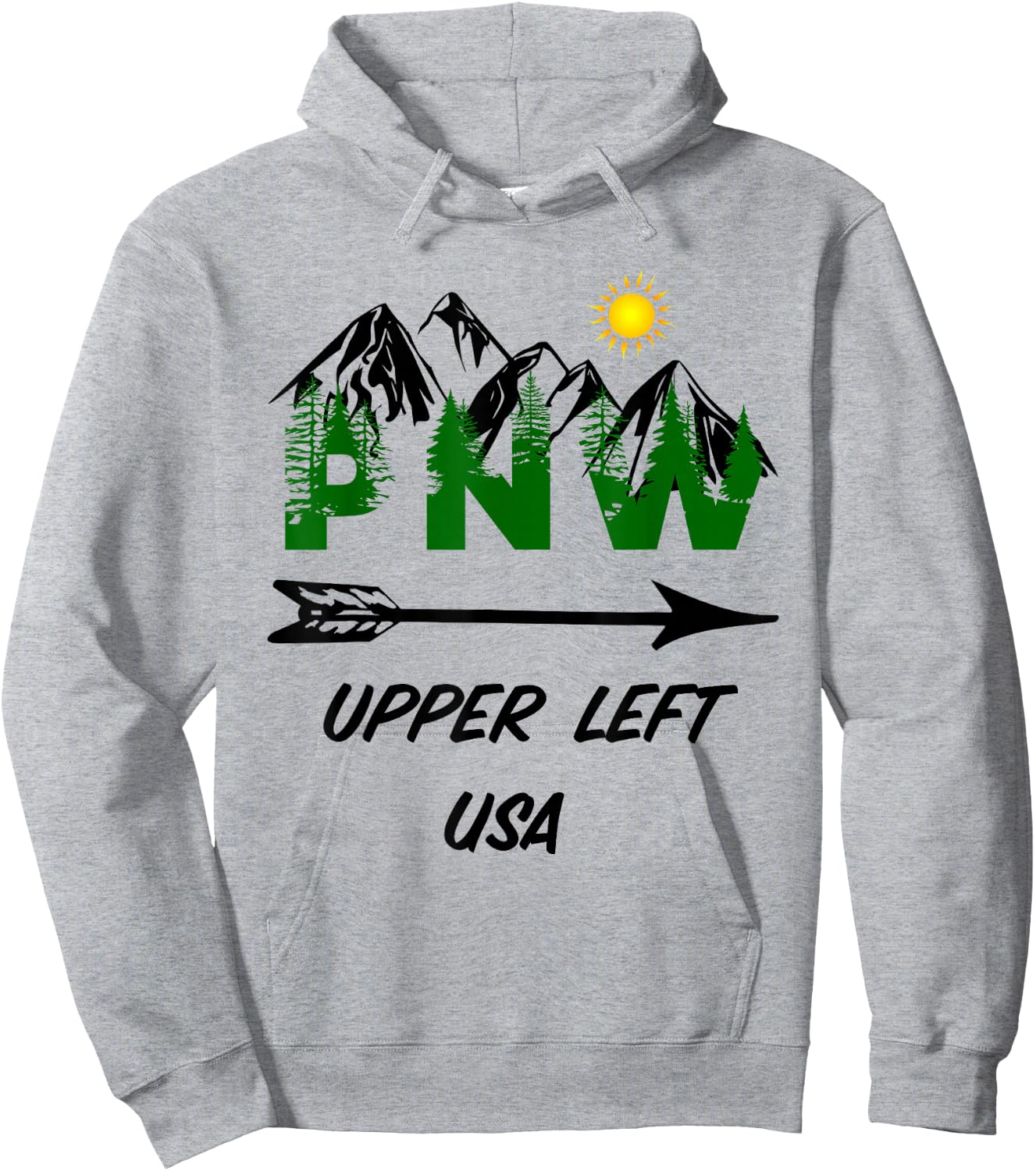 Pacific Northwest PNW Pine Trees Mountains Upper Left USA Hoodie - Hoodie | Ash