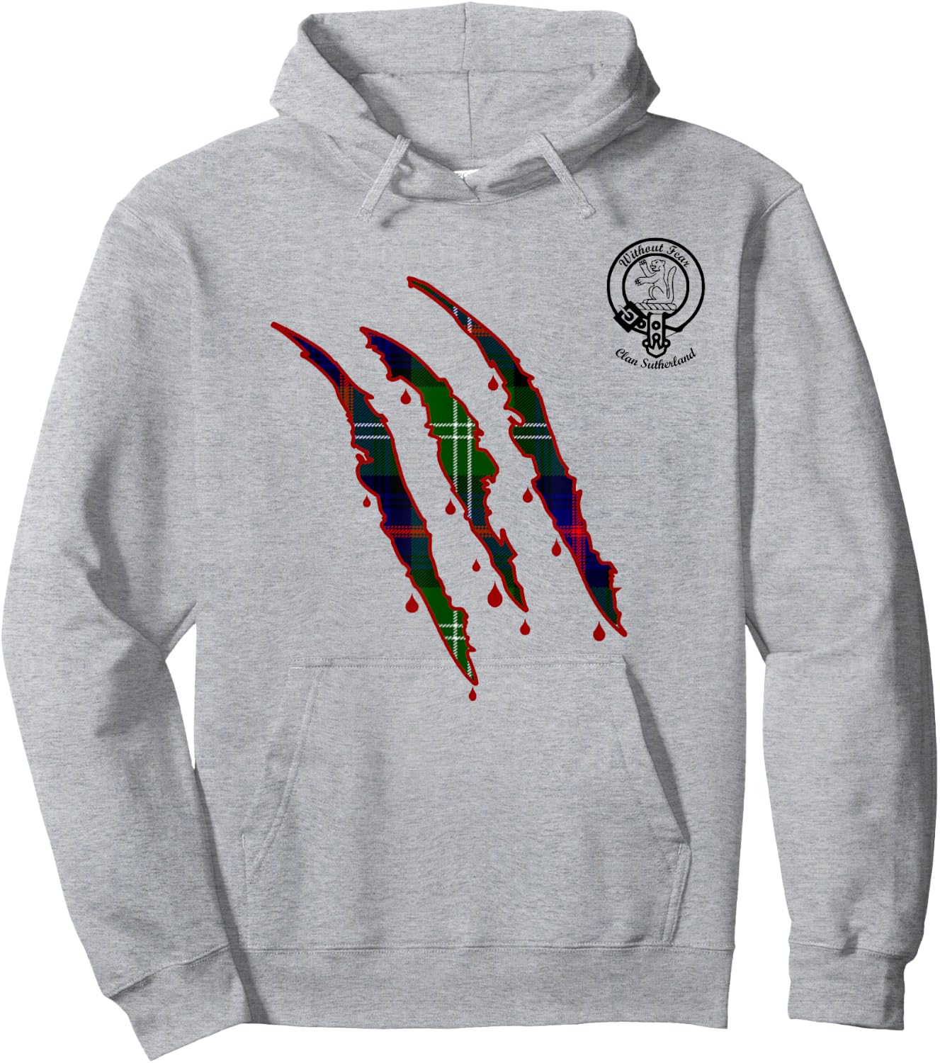 Clan Sutherland Claw Marks Surname Tartan Crest Hoodie - Hoodie | Ash