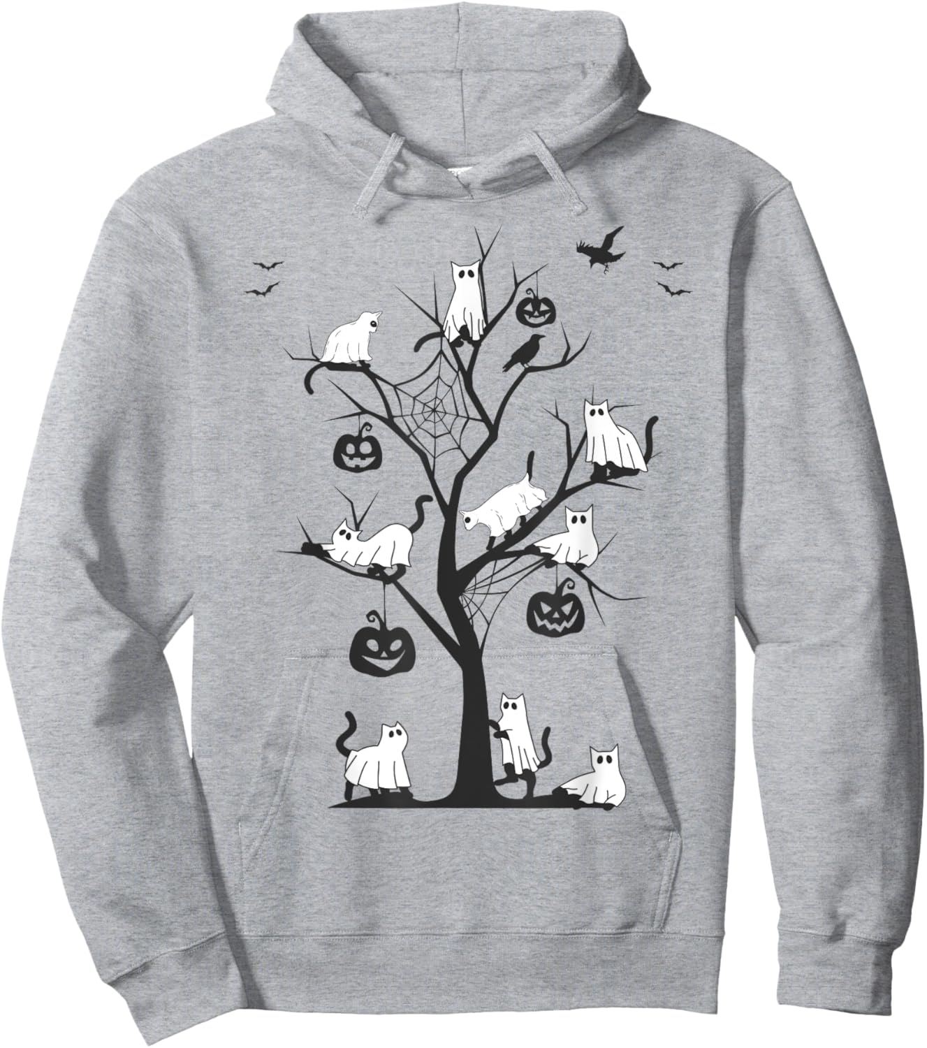 Ghost Cat Funny Halloween Ghost Cats on a Tree Black Cat Hoodie - Hoodie | Ash