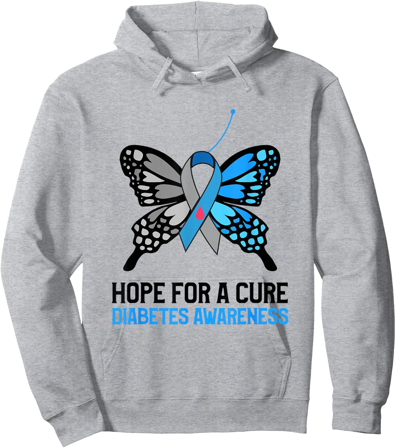 Type 1 Diabetes Awareness Hope For A Cure Mom Butterfly Hoodie - Hoodie | Ash
