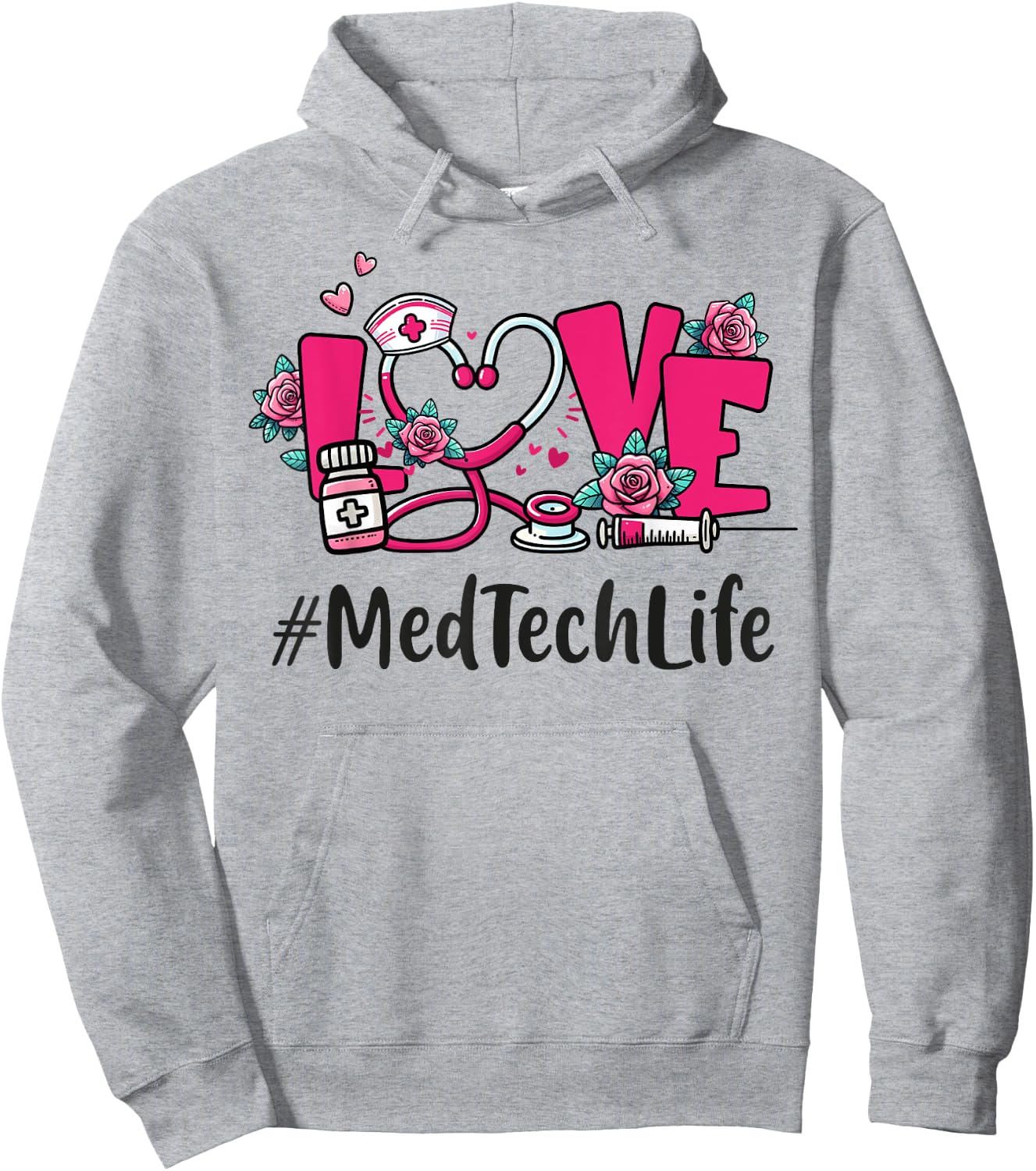 Med Tech Love Valentines Day Cute Women Heart Appreciation Hoodie - Hoodie | Ash