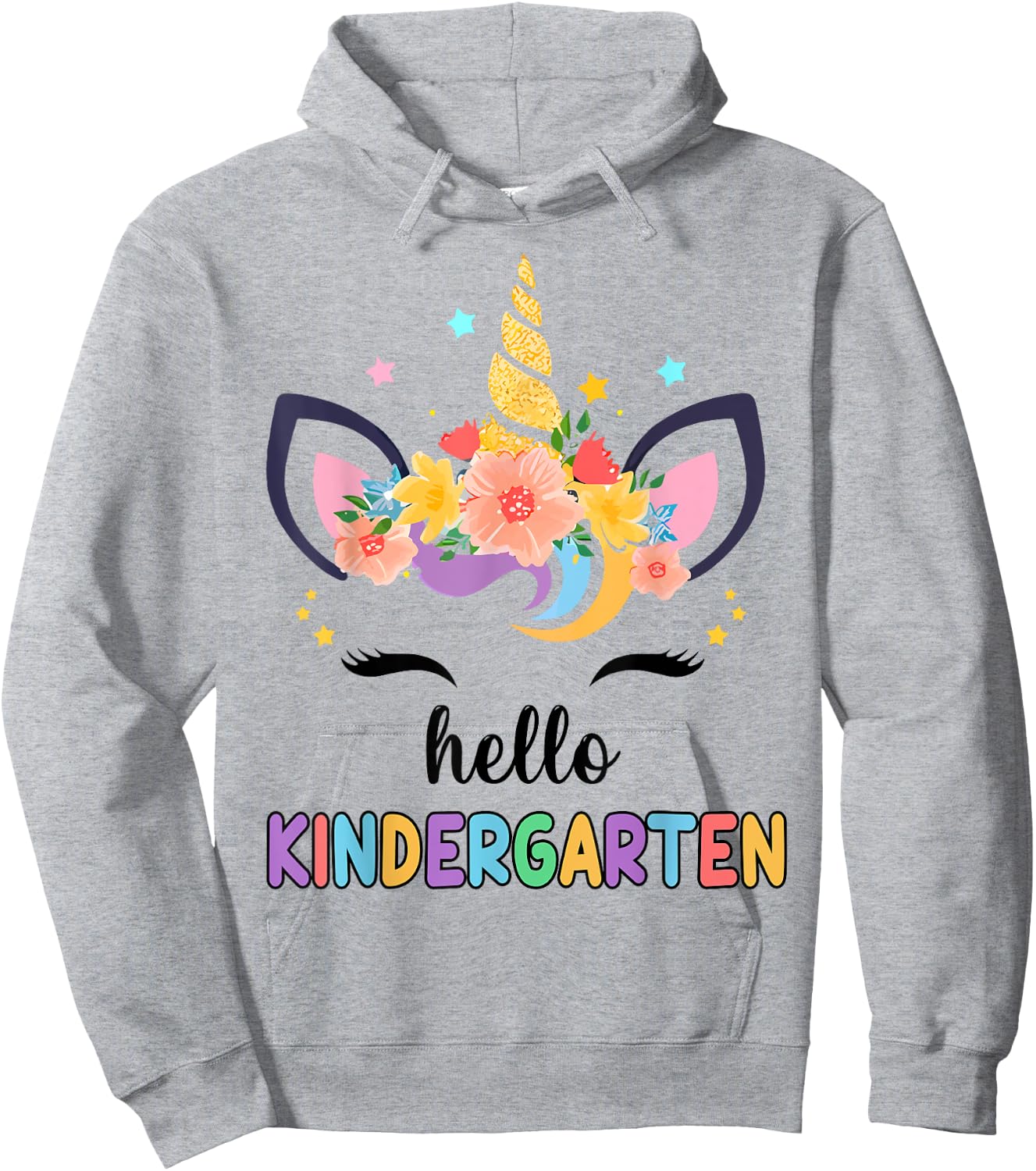 Hello Kindergarten Girl First Day Back School Unicorn Kids Hoodie - Hoodie | Ash