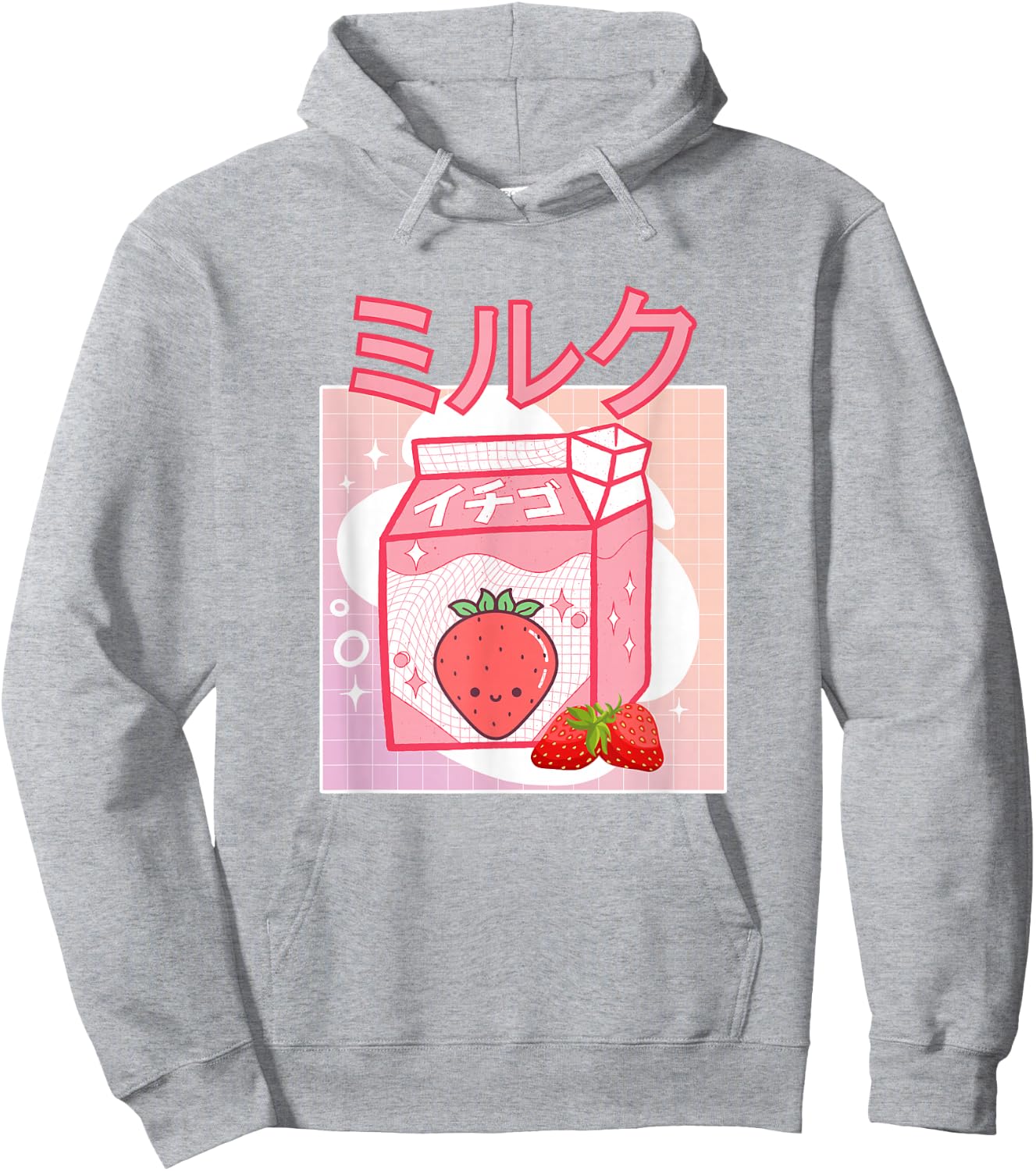 Cute Pink Strawberry Milk Japanese Kawaii Retro 90s Anime Hoodie - Hoodie | Ash