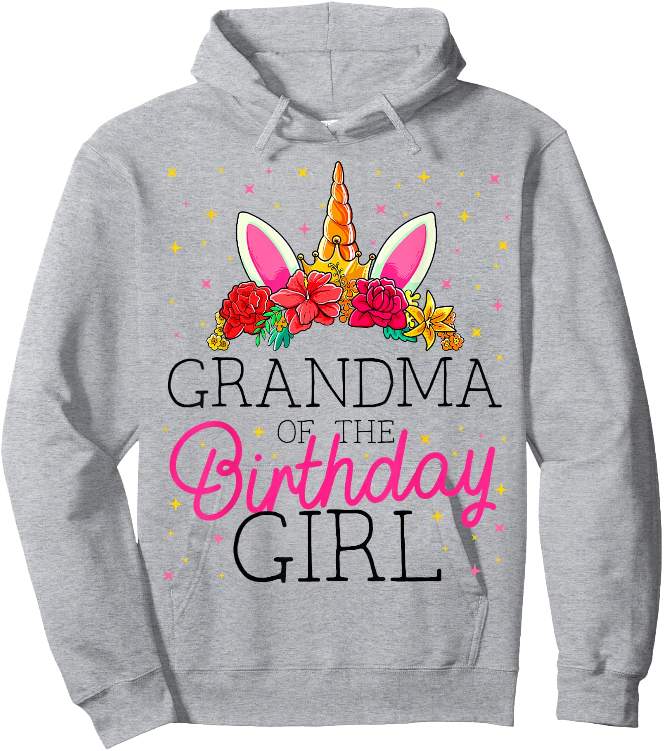 Grandma of the Birthday Girl Grandmother Unicorn Birthday Hoodie - Hoodie | Ash