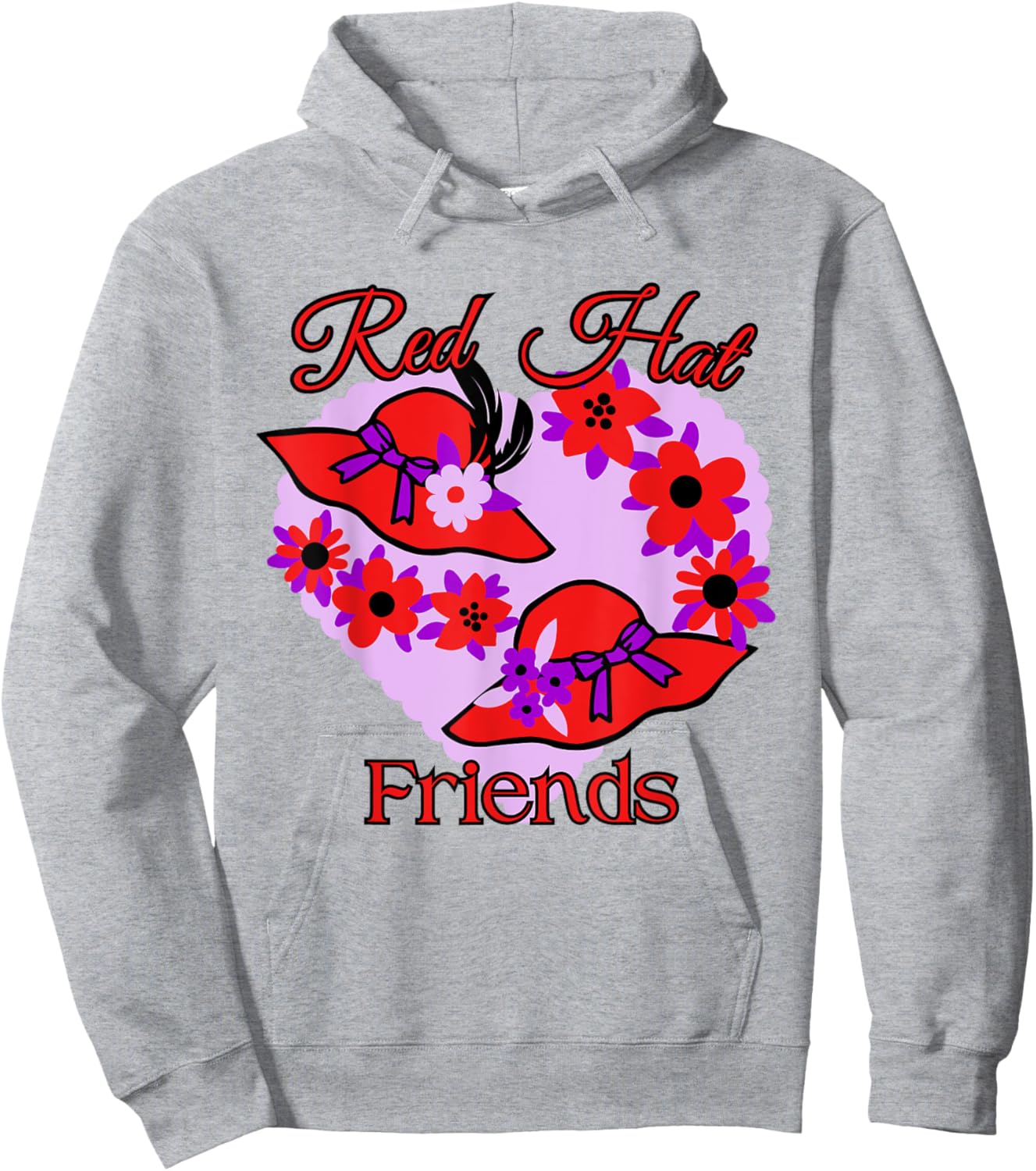 Red Hat Friends Purple Flowers Feathers Heart Hoodie - Hoodie | Ash