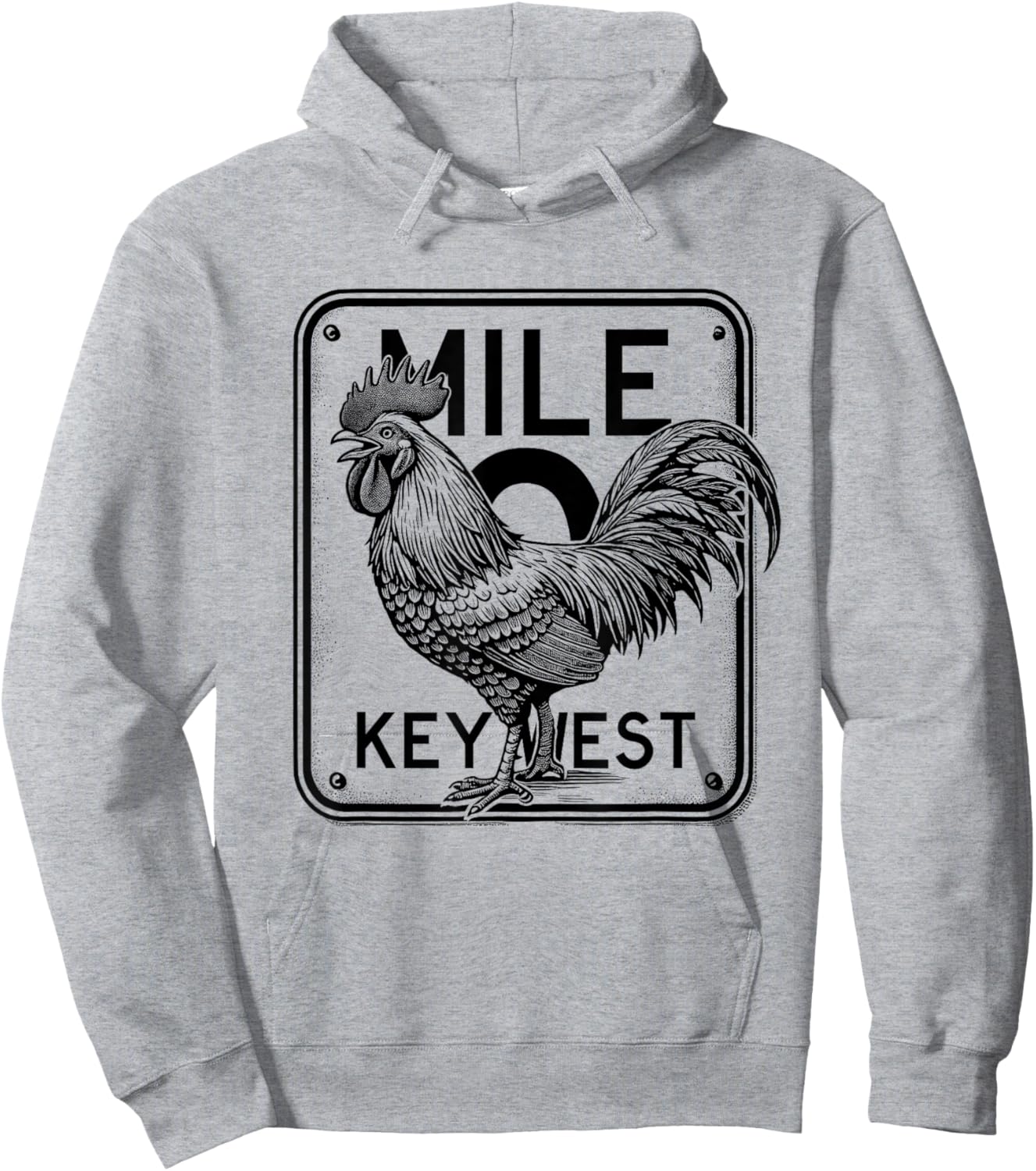 Key West Florida Chicken Retro Mile 0 Rooster Mile Marker Hoodie - Hoodie | Ash