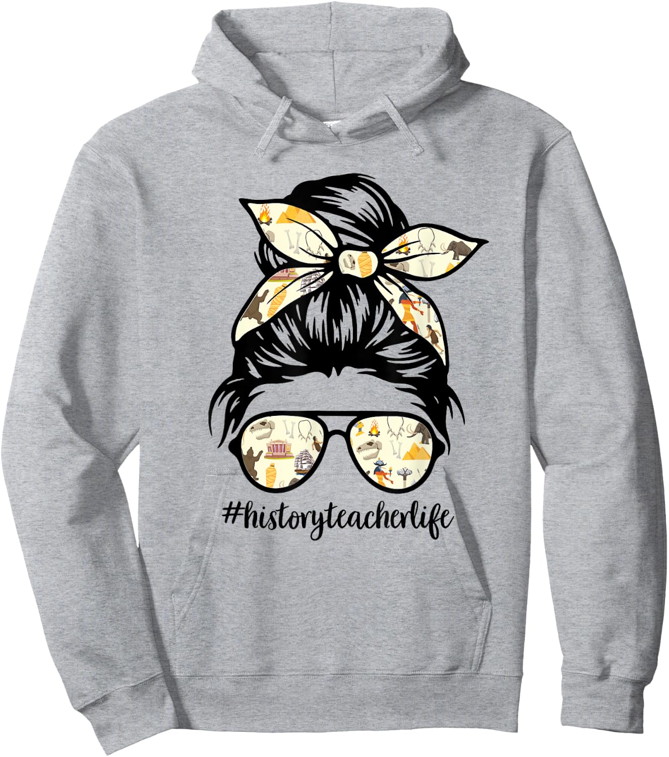 History Teacher Messy Bun Life Hair Glasses Hoodie - Hoodie | Ash