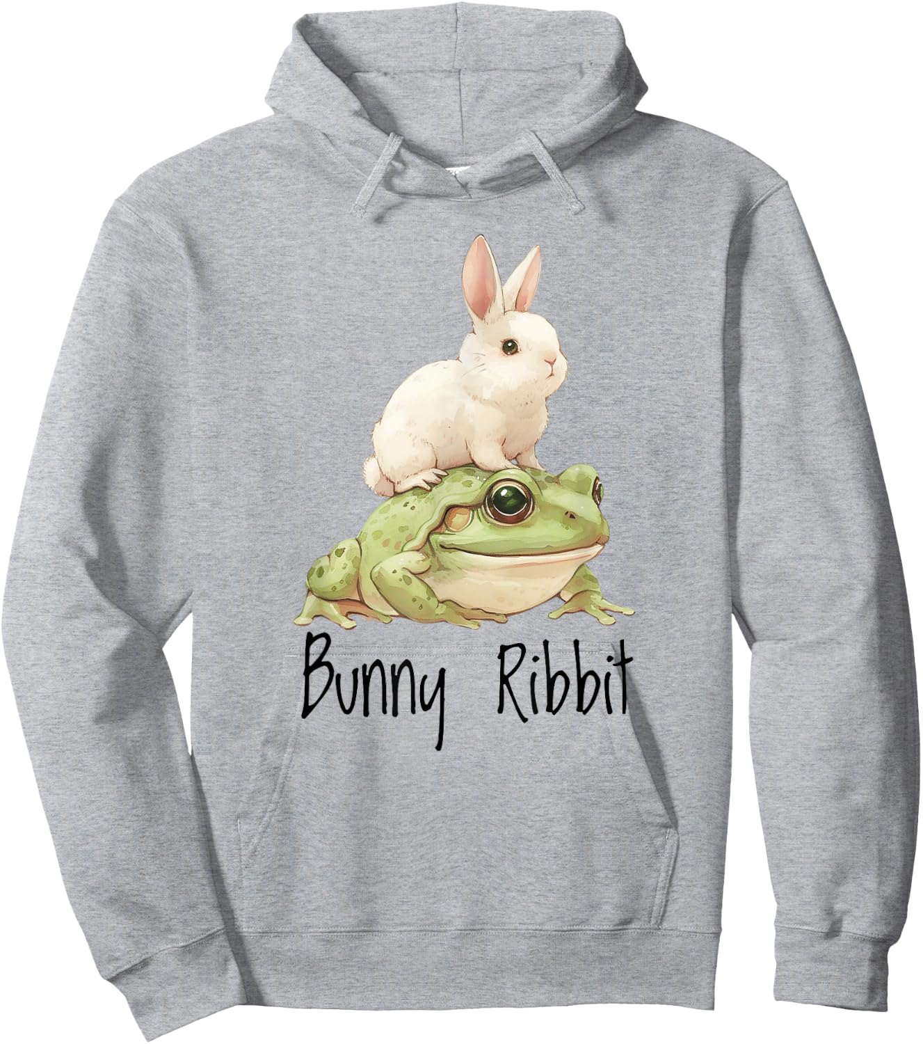 Bunny Rabbit Love Watercolor Folk Art Bunny Frog Lover Hoodie - Hoodie | Ash