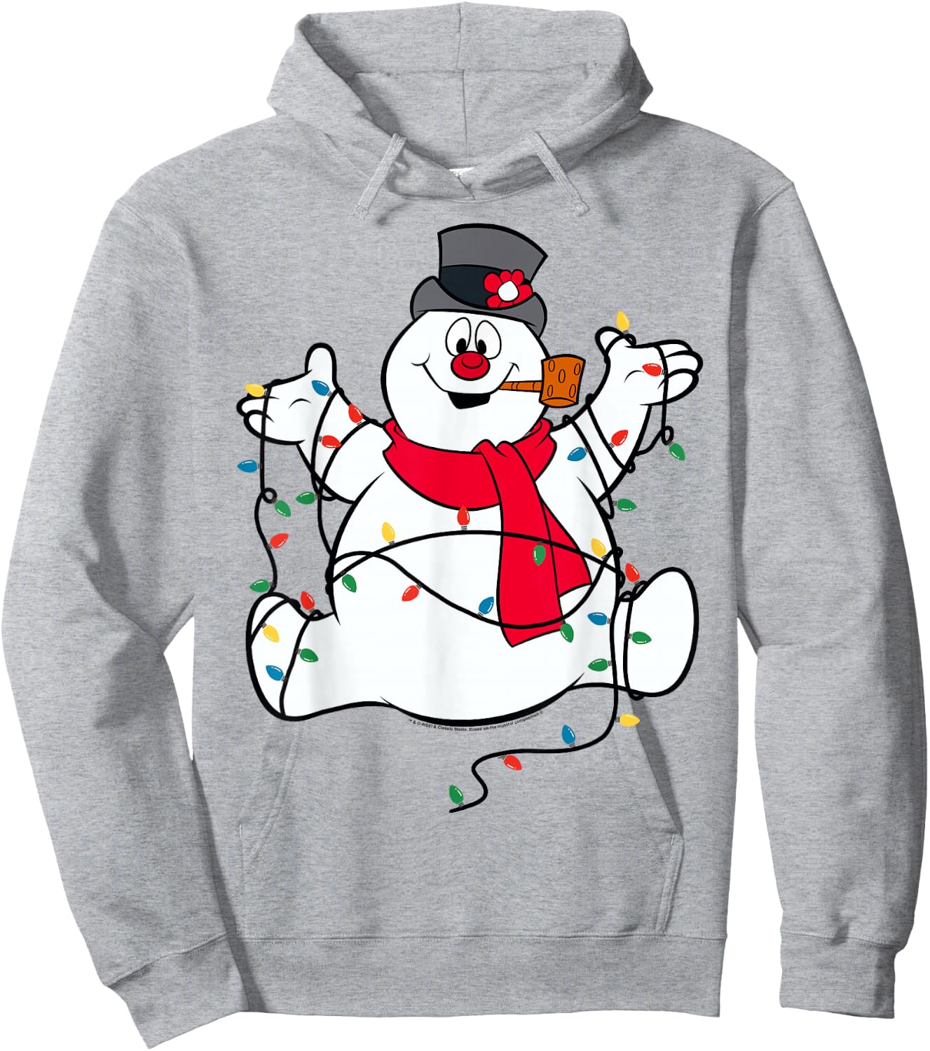 Frosty The Snowman Christmas Lights Portrait Short Sleeve Hoodie - Hoodie | Ash