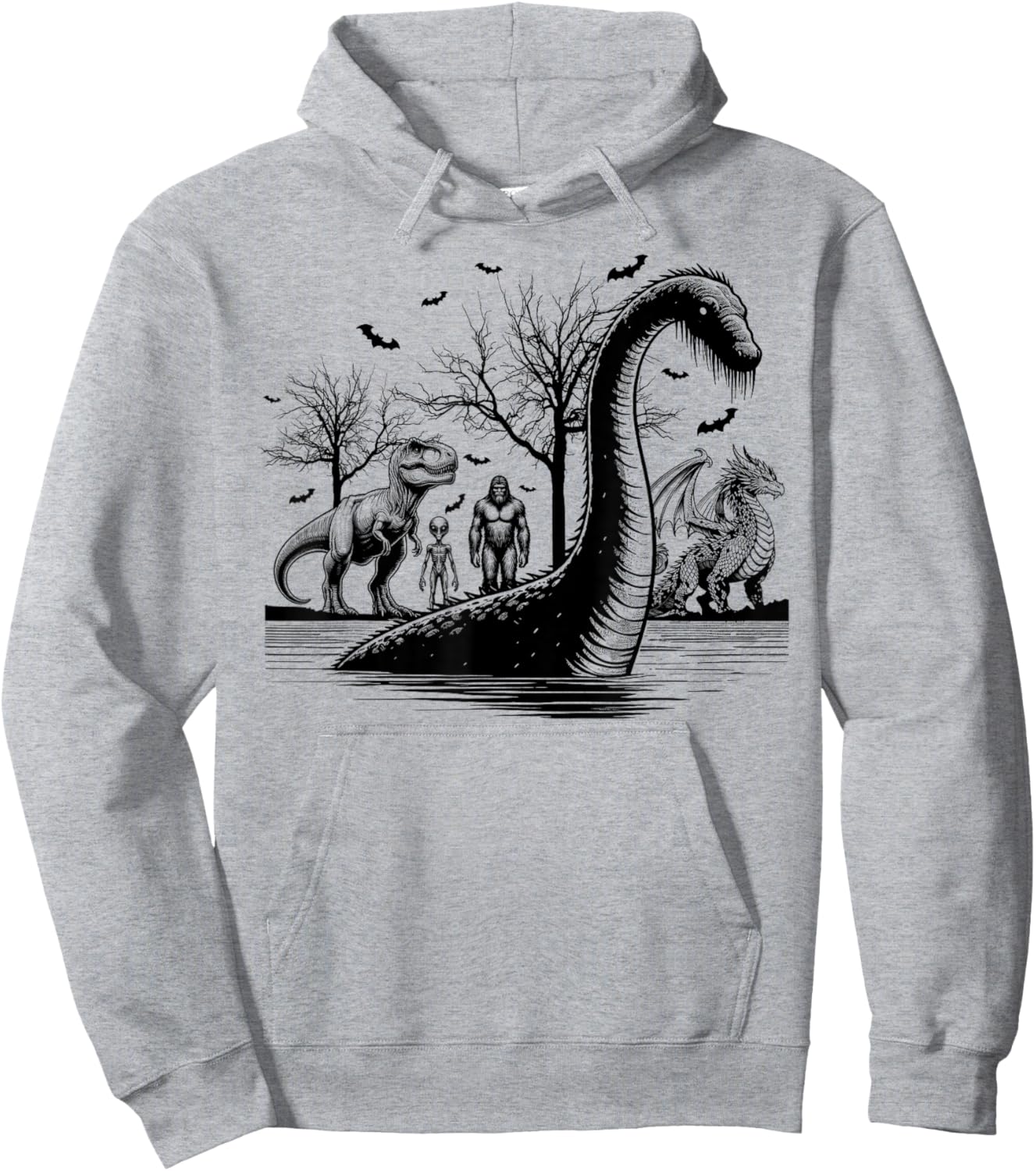 Halloween party bigfoot alien meet loch Ness dragon spooky Hoodie - Hoodie | Ash
