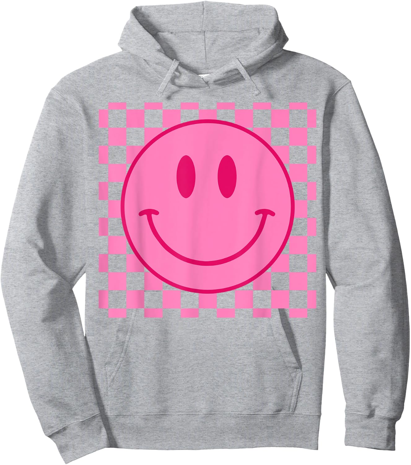 Retro Happy Face Shirt Checkered Pattern Smile Face Trendy Hoodie - Hoodie | Ash
