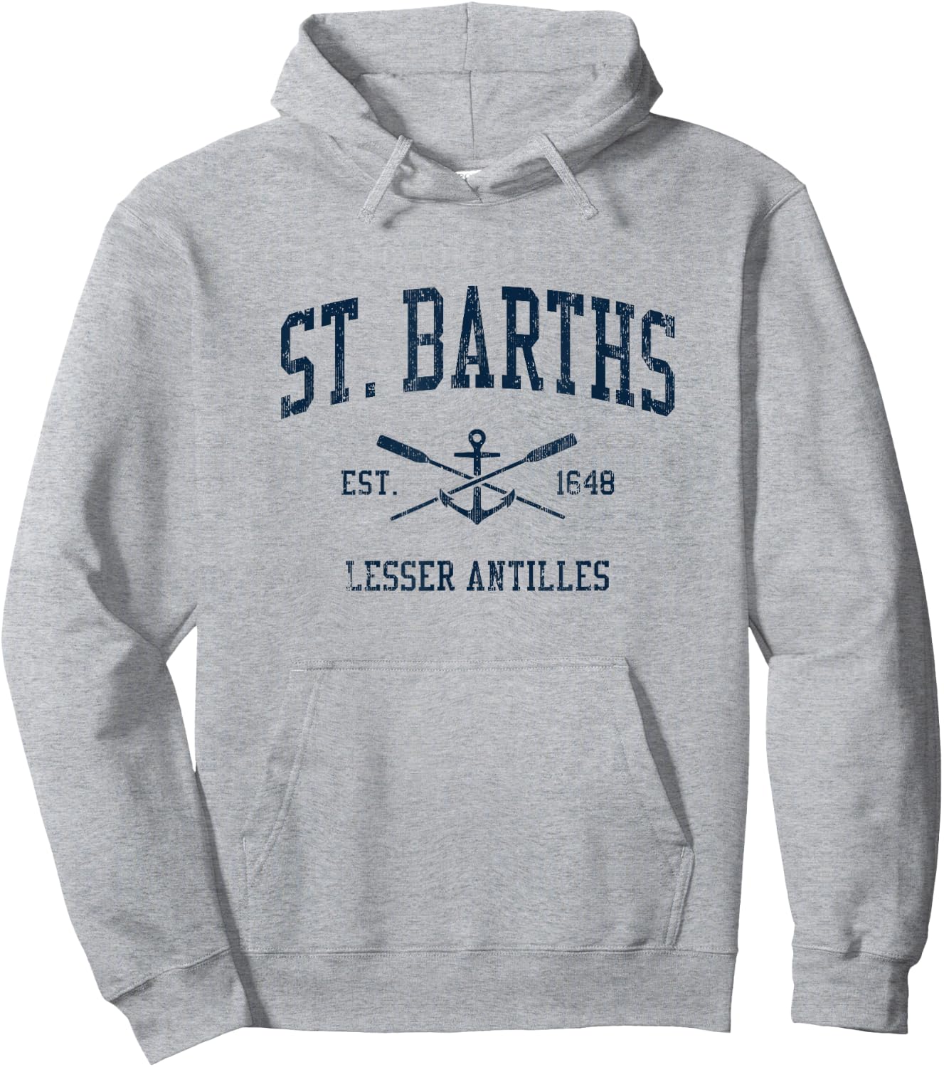 St. Barths Vintage Navy Crossed Oars & Boat Anchor Hoodie - Hoodie | Ash