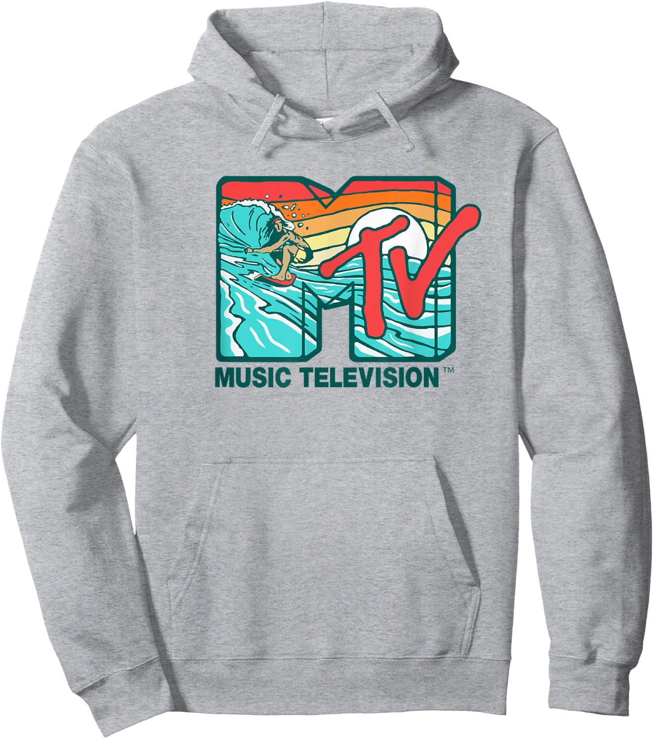 Mademark x MTV - MTV Catch a Wave MTV Surfer Logo Retro Graphic Hoodie - Hoodie | Ash