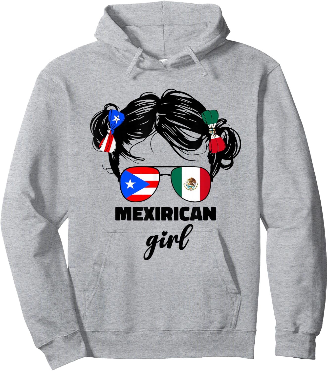 Mexirican Girl Kids Half Mexican and Puerto Rican Rico Flag Hoodie - Hoodie | Ash