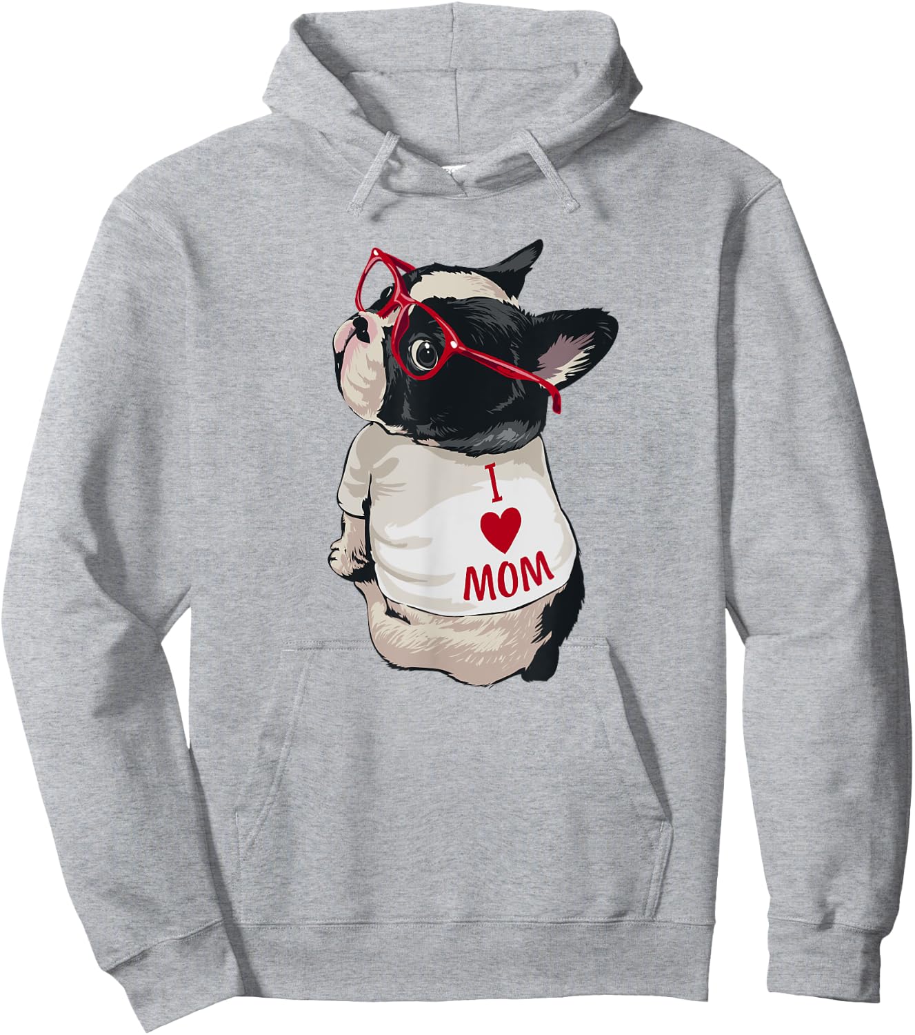 Funny I Heart Mom French Bulldog Lover Hoodie - Hoodie | Ash