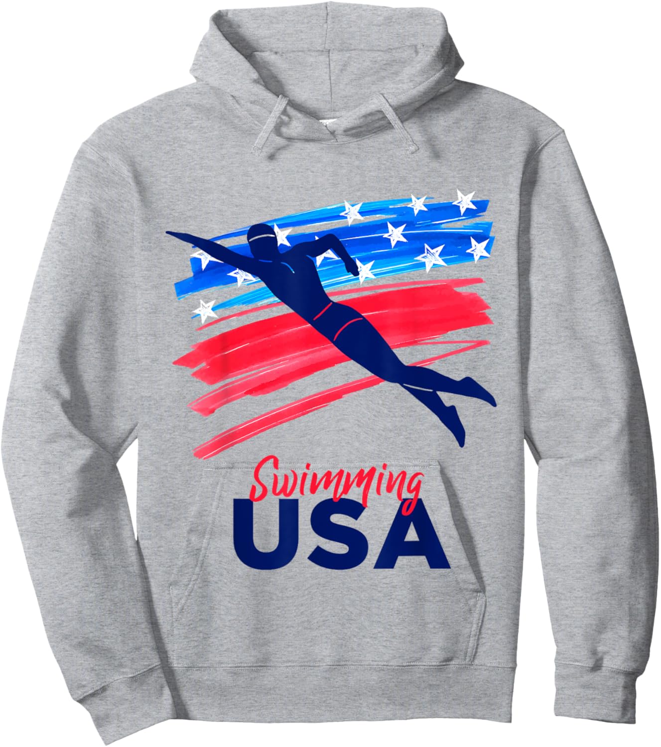 Swimming Support Team Flag USA Pool Swimmer American Hoodie - Hoodie | Ash