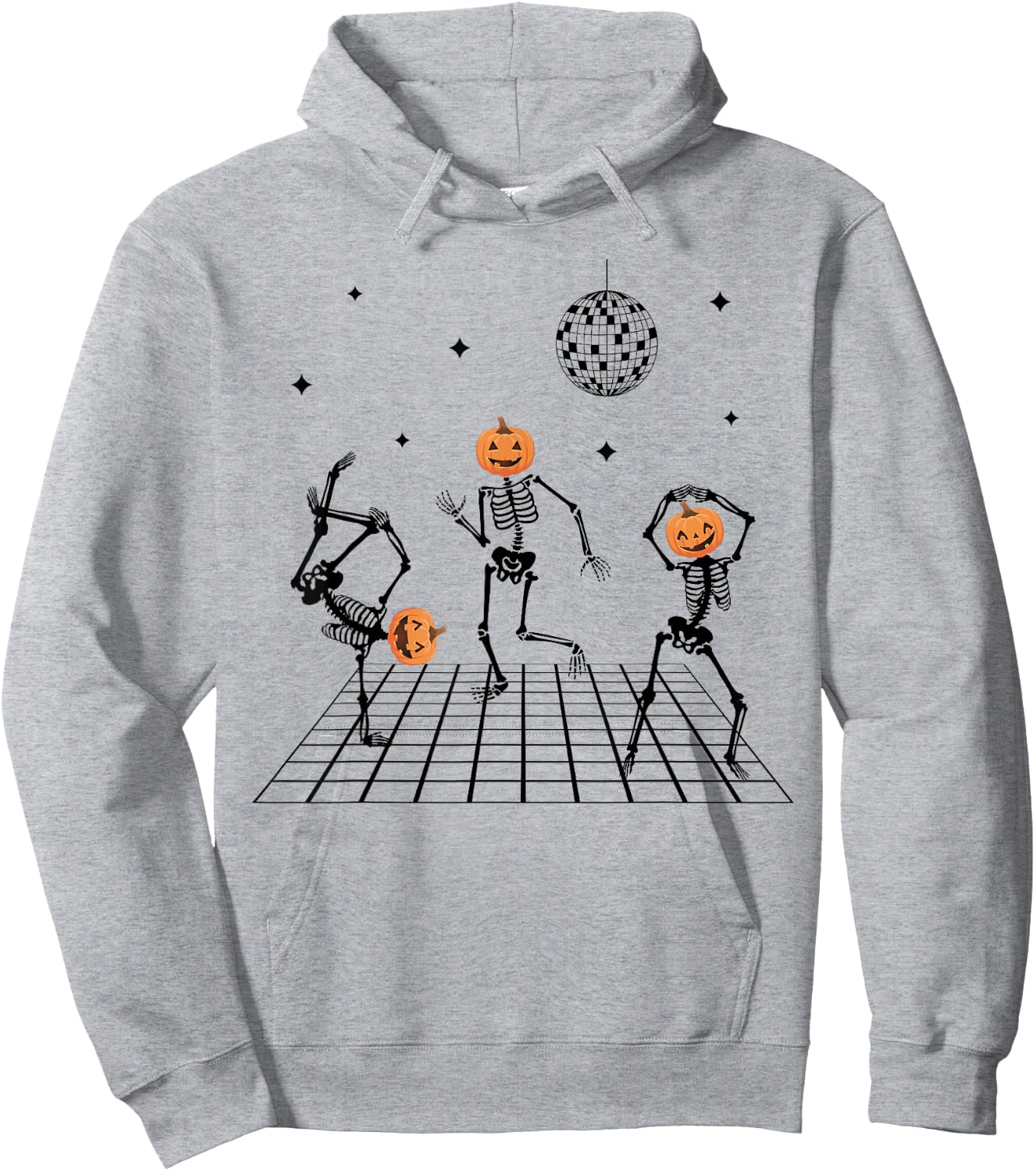 Skeletons with Pumpkin Heads Dancing & disco ball Halloween Hoodie - Hoodie | Ash