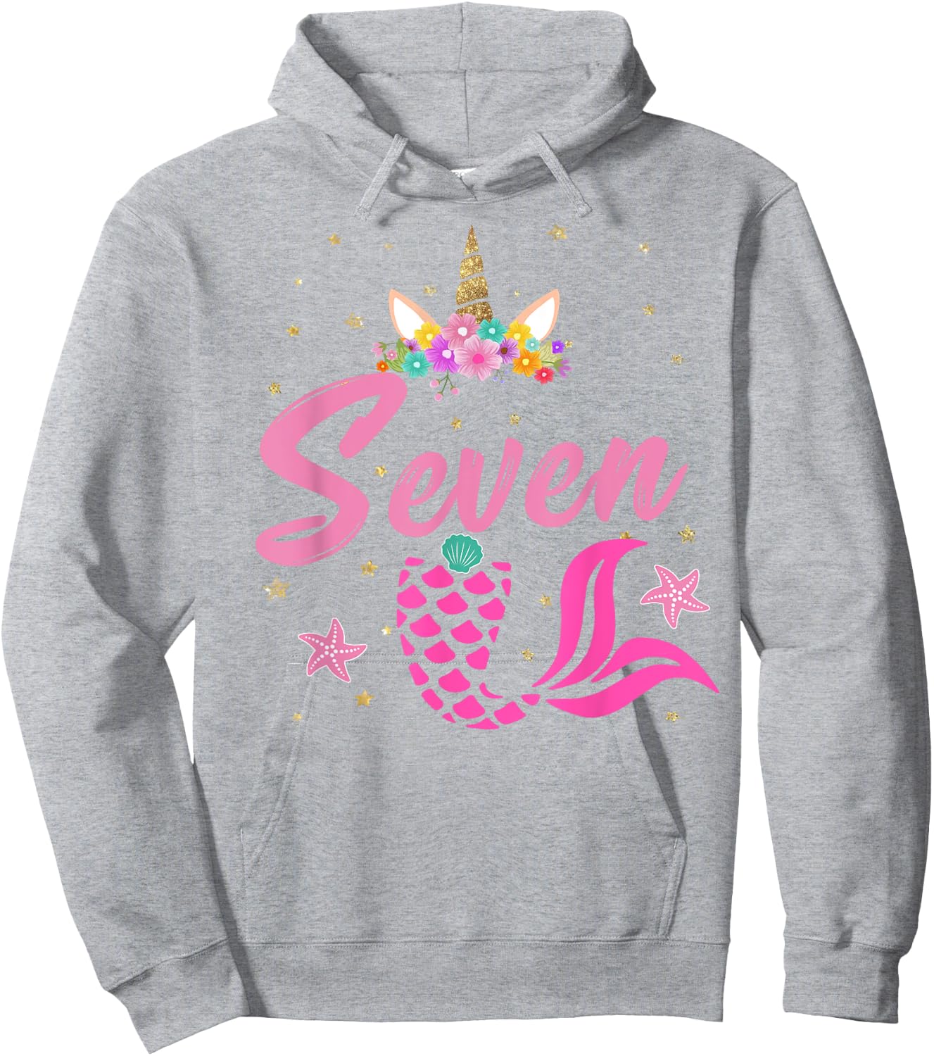 7th Birthday Girl Unicorn Shirt Mermaid Tail 7 Years Old Hoodie - Hoodie | Ash