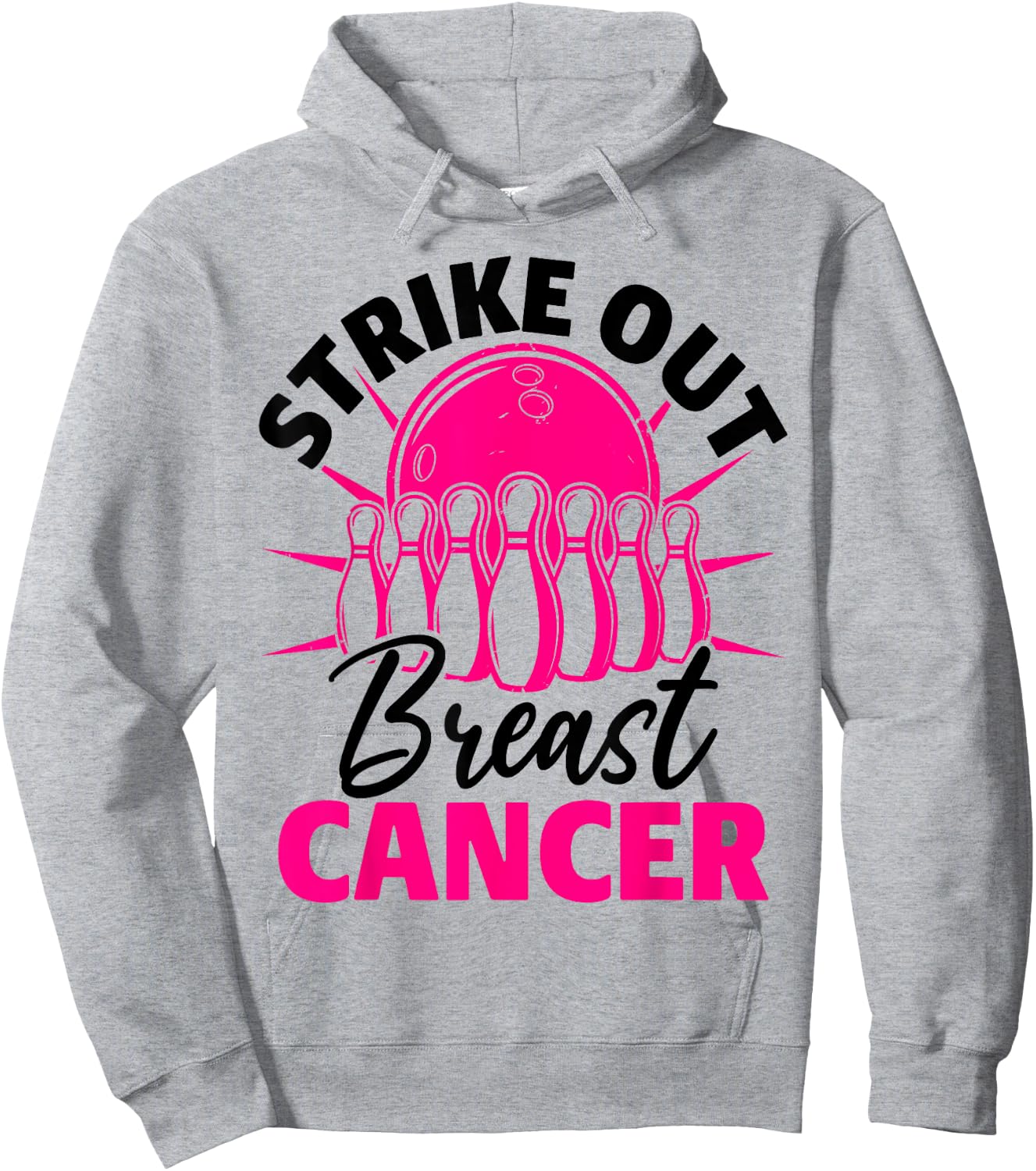 Strike Out Breast Cancer Bowling Ball Pink Support Funny Hoodie - Hoodie | Ash