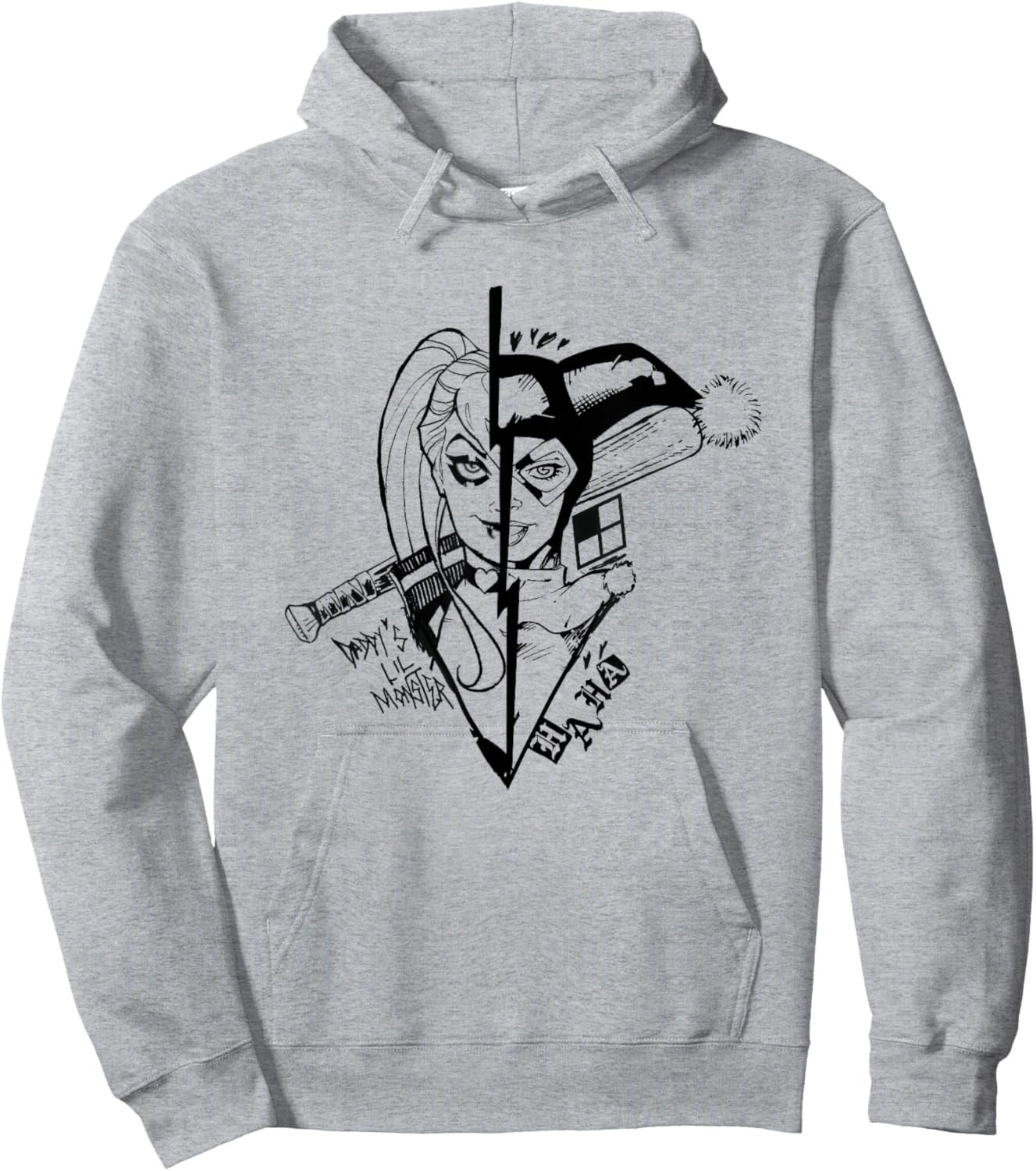 Harley Quinn Iconic Daddy's Lil Monster Split Face Big Logo Hoodie - Hoodie | Ash