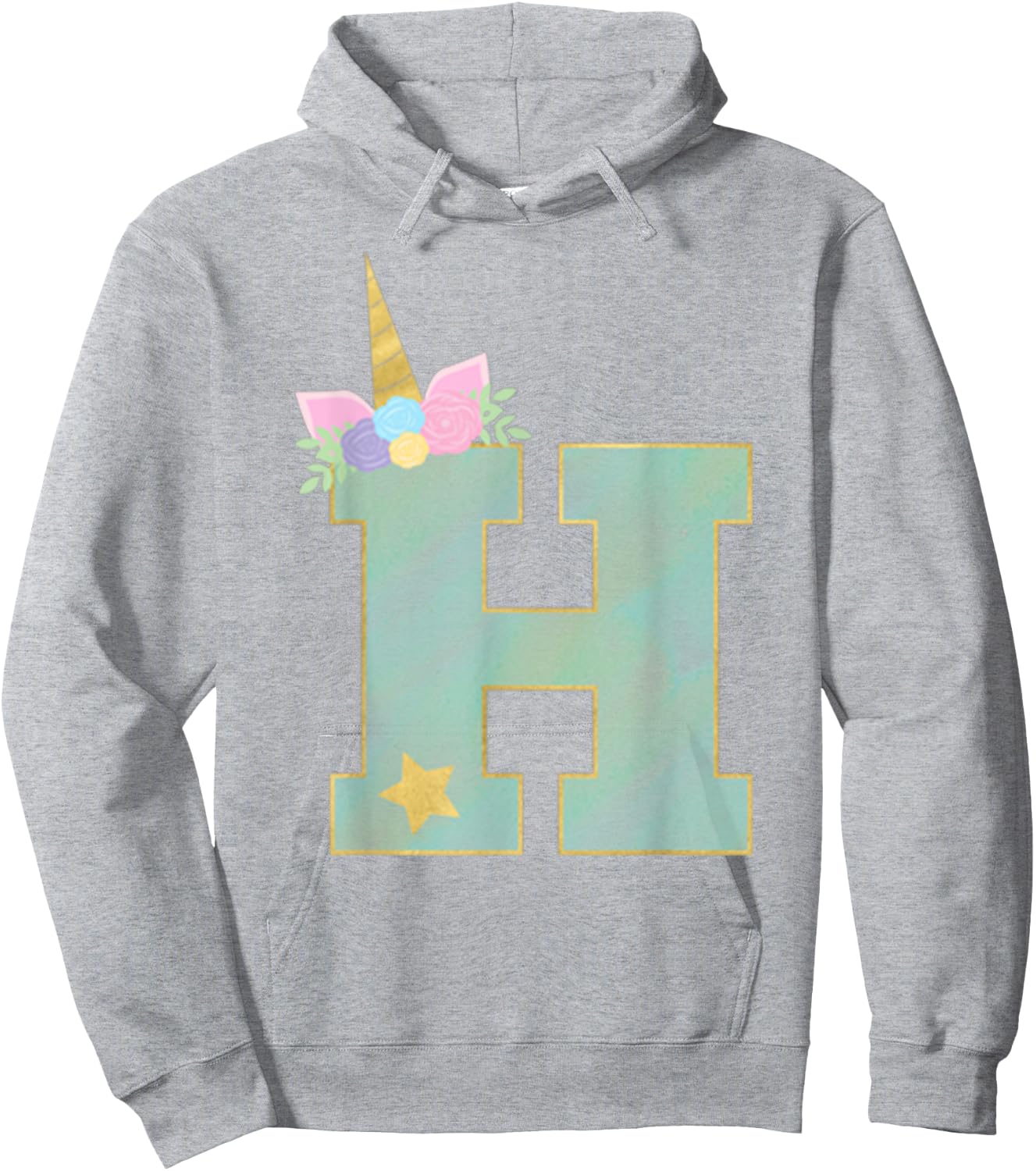Initial Letter H Unicorn Monogram for Girls Unicorn Birthday Hoodie - Hoodie | Ash