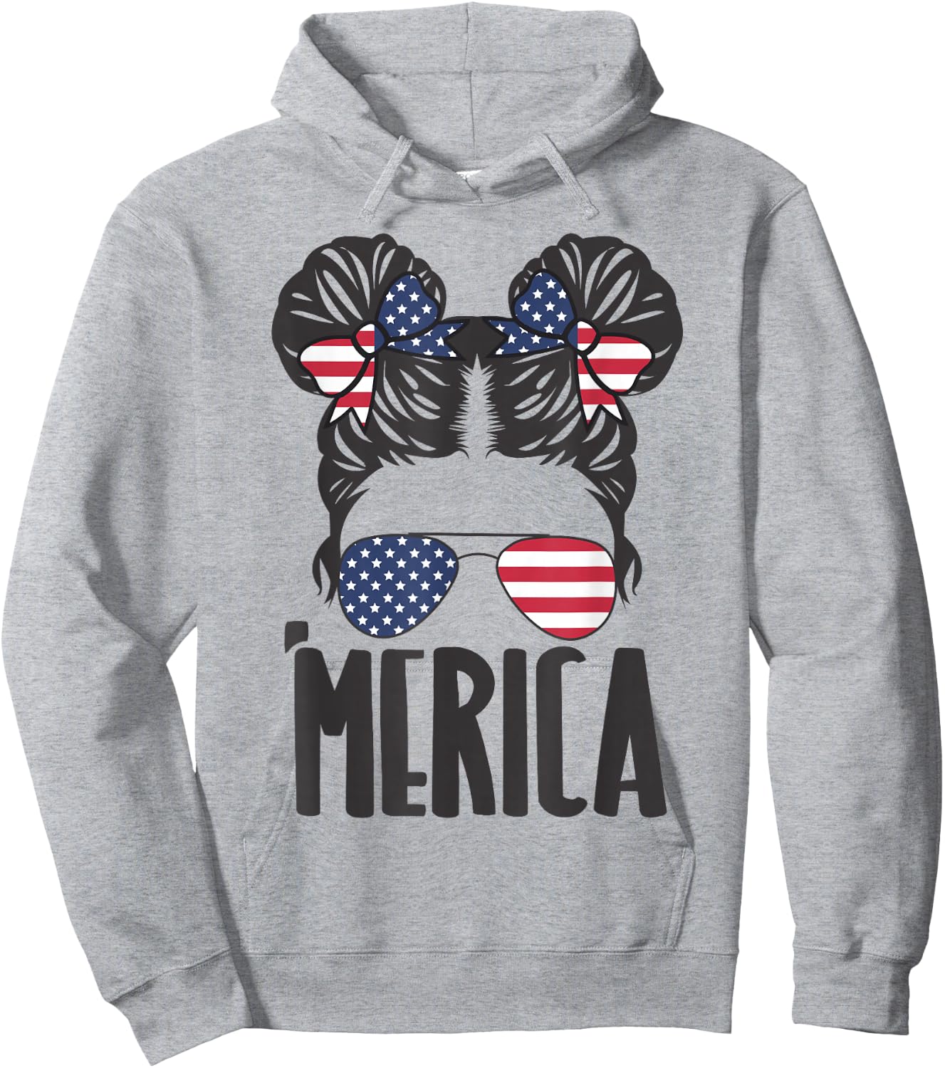 Messy Bun Merica Sunglasses Women Girls USA Flag 4th of July Hoodie - Hoodie | Ash