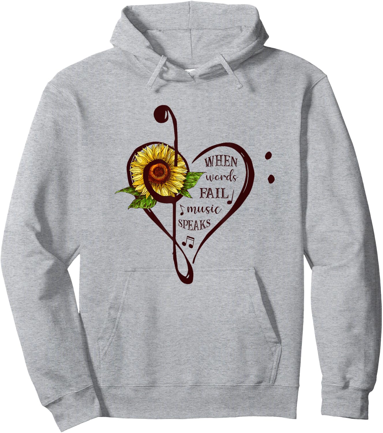When Words Fail Music Speaks Sunflower Lover Men Women Gift Hoodie - Hoodie | Ash